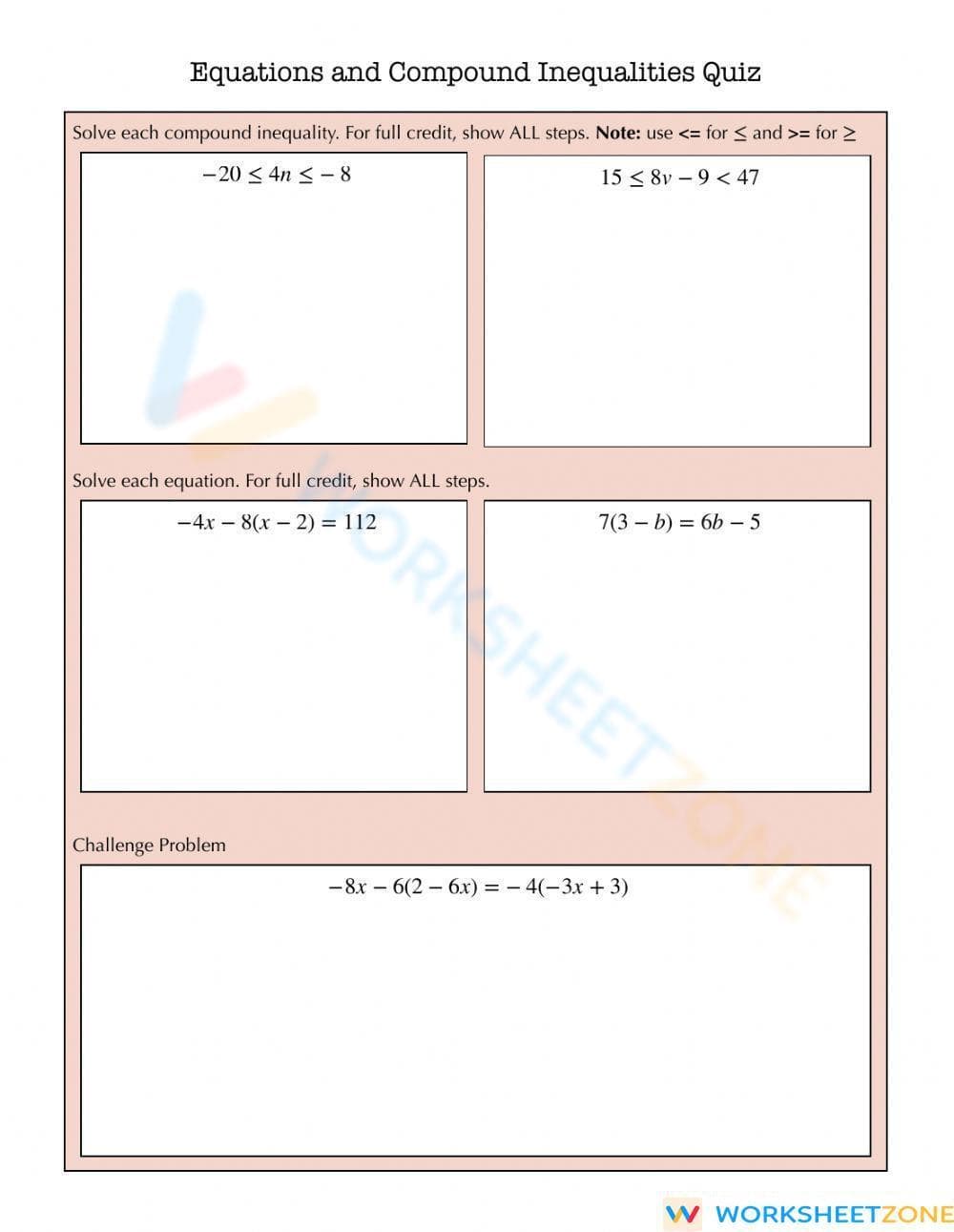 Equations and Compound Inequalities Quiz - Page 2