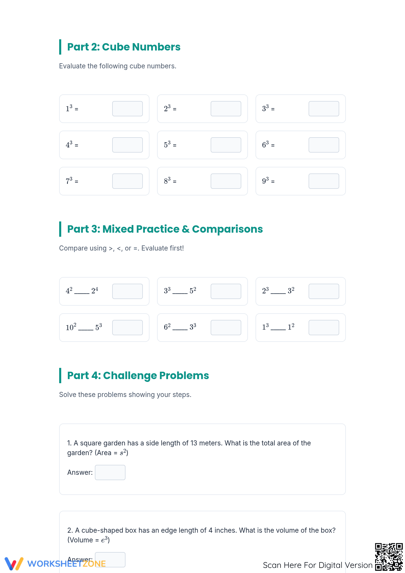 Essential Exponents: Square and Cube Numbers | Grade 6-8 - Page 2