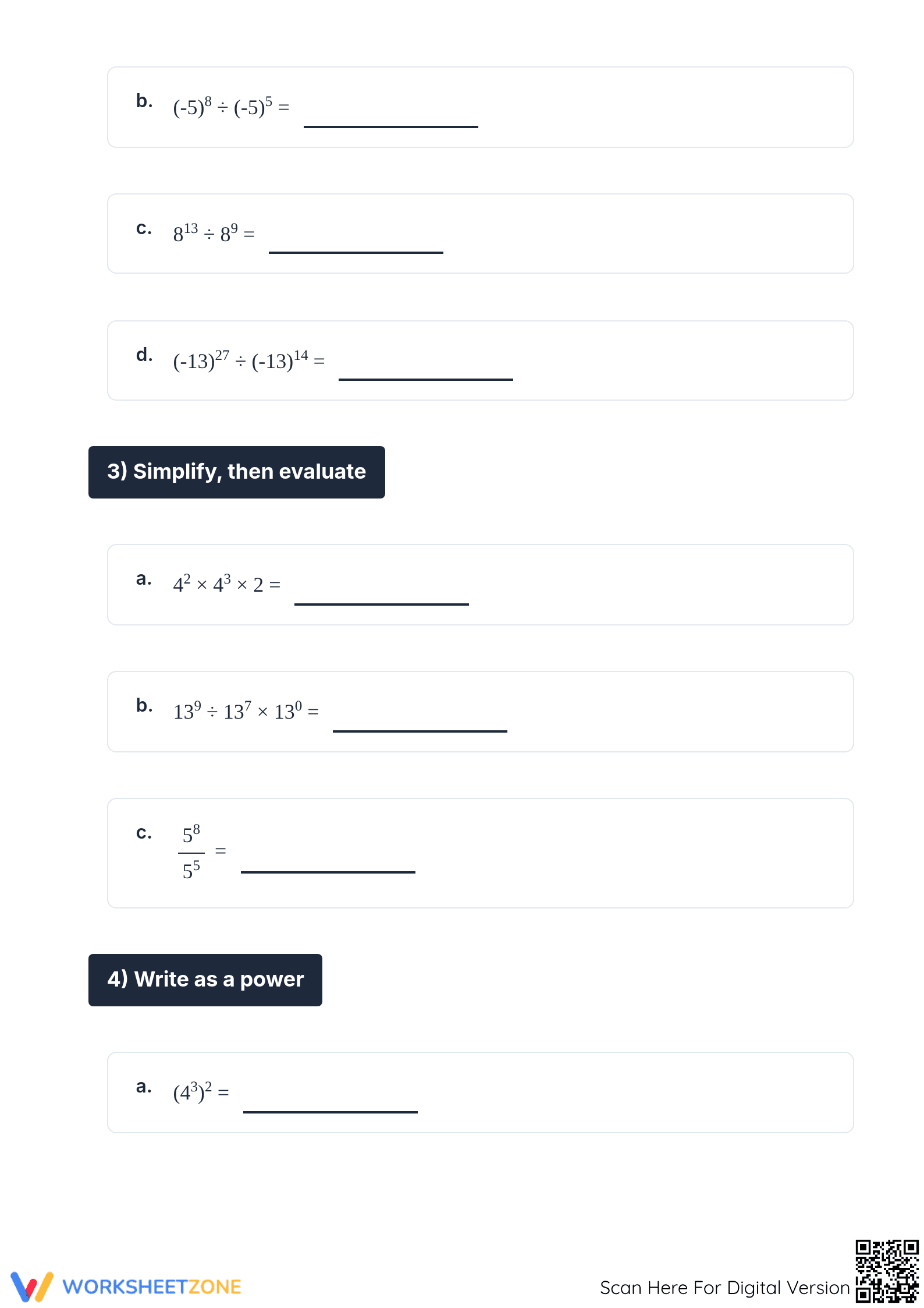 Printable Properties of Exponents Worksheet | Grade 8 Math - Page 2
