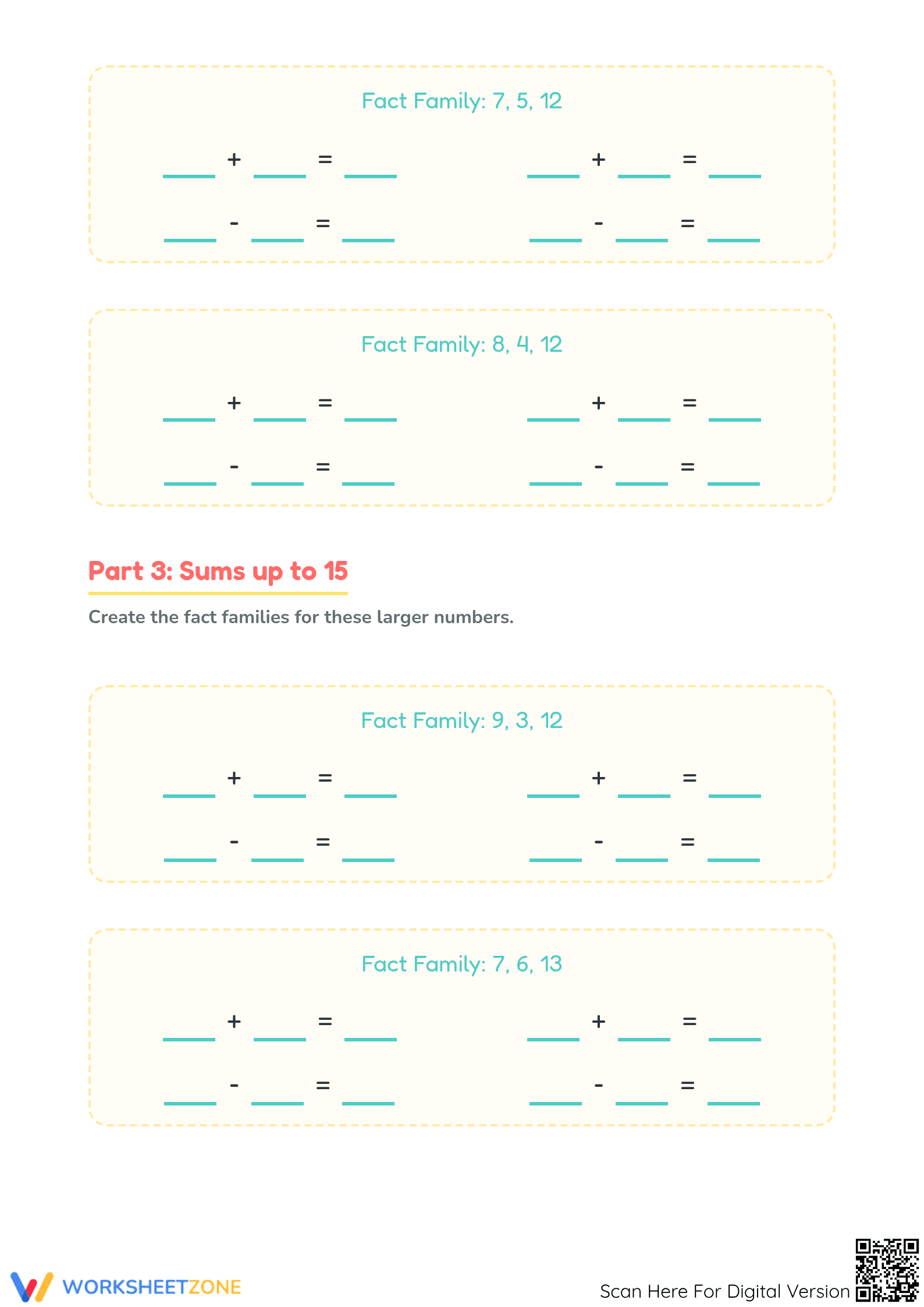 Printable Fact Families Worksheet | Grade 1 Math - Page 4