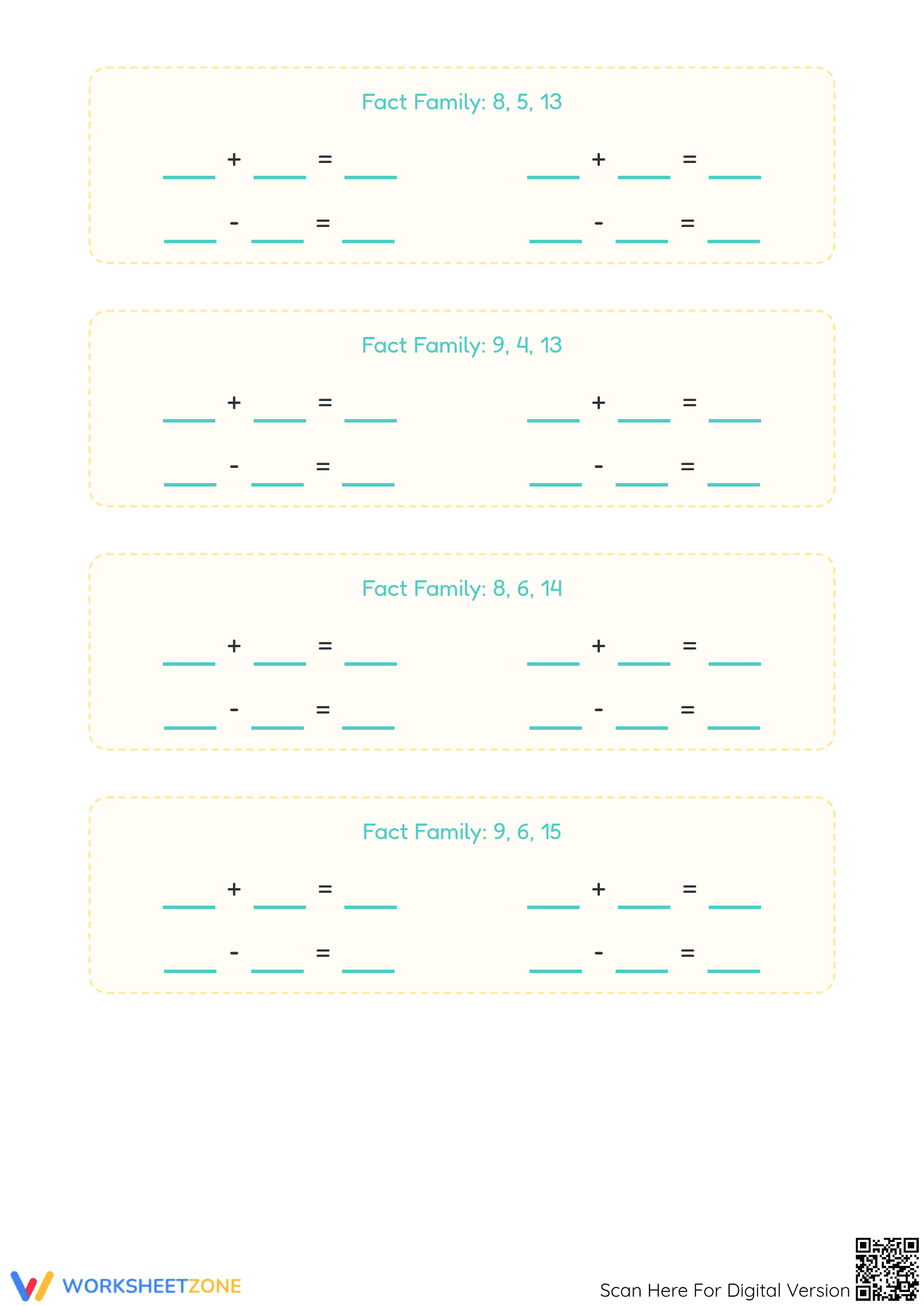 Printable Fact Families Worksheet | Grade 1 Math - Page 5