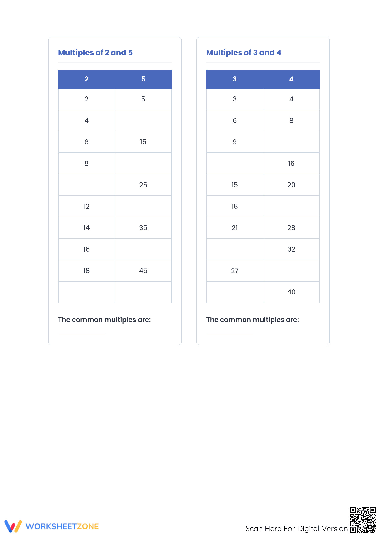 Common Multiples Worksheet | Grade 6 Math Essential - Page 2