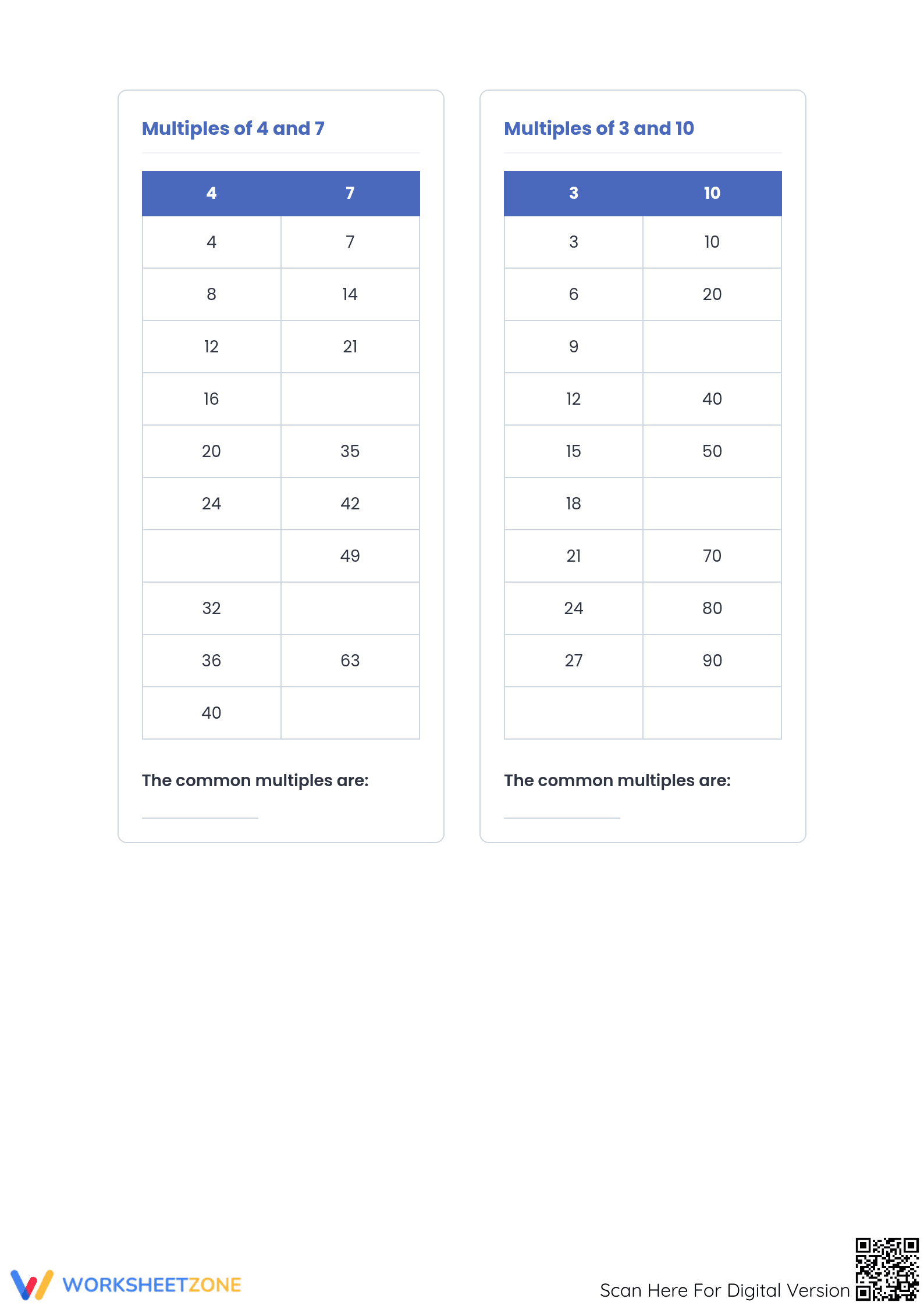 Common Multiples Worksheet | Grade 6 Math Essential - Page 3
