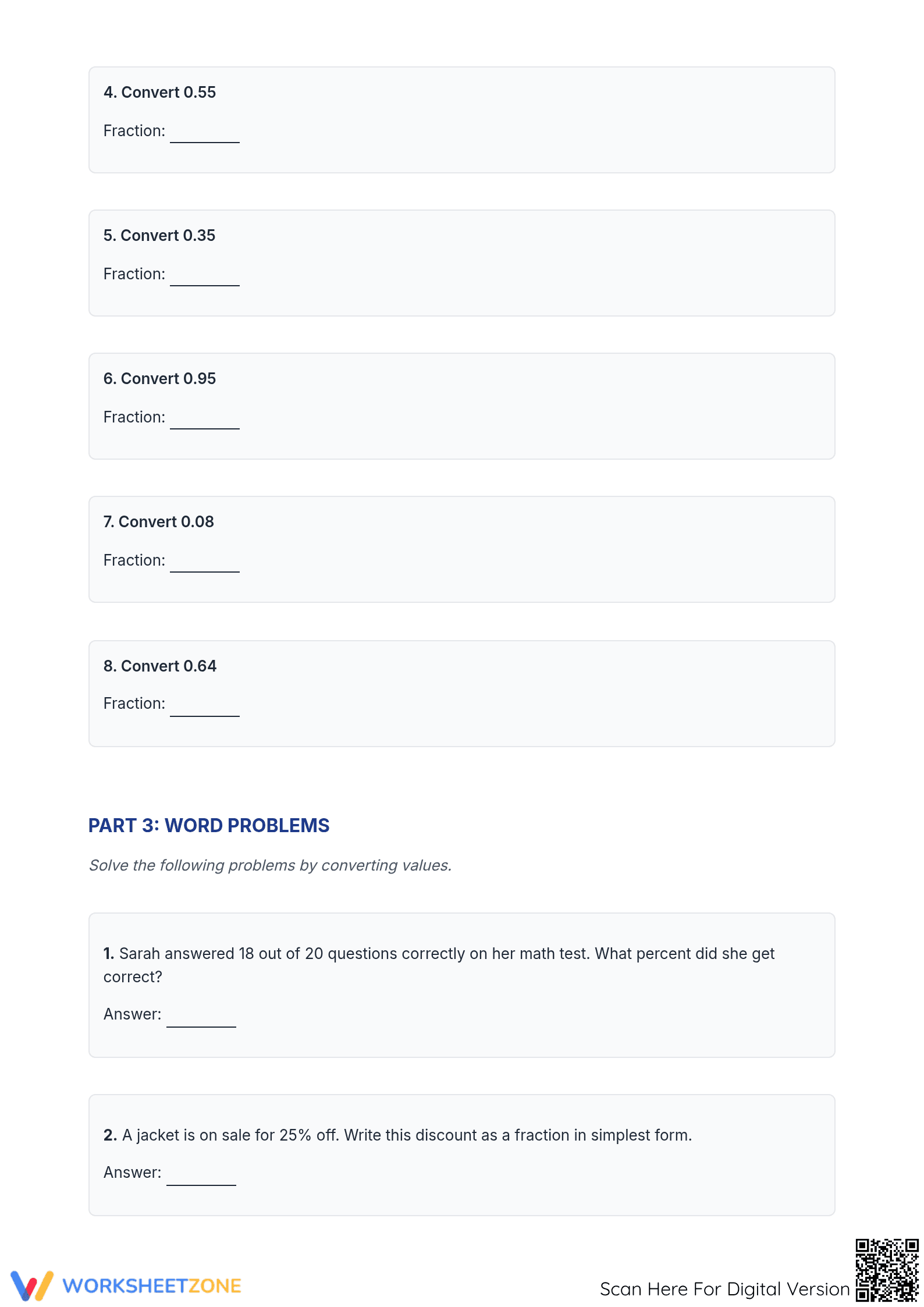 Grade 7 Fraction Conversion — Printable No-Prep Worksheet - Page 3