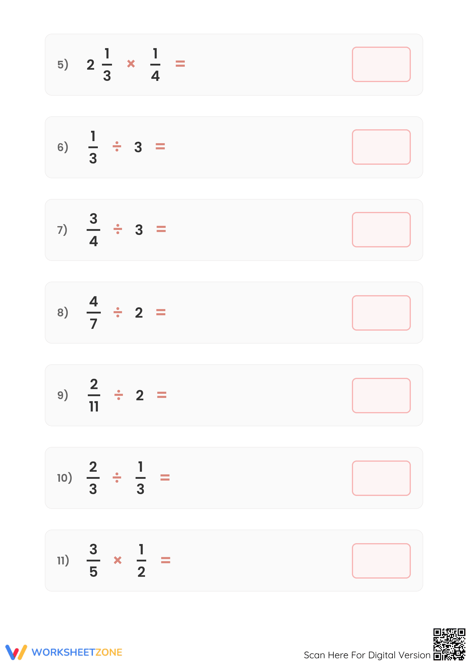 Grade 5 Fraction Operations — Printable No-Prep Worksheet - Page 2