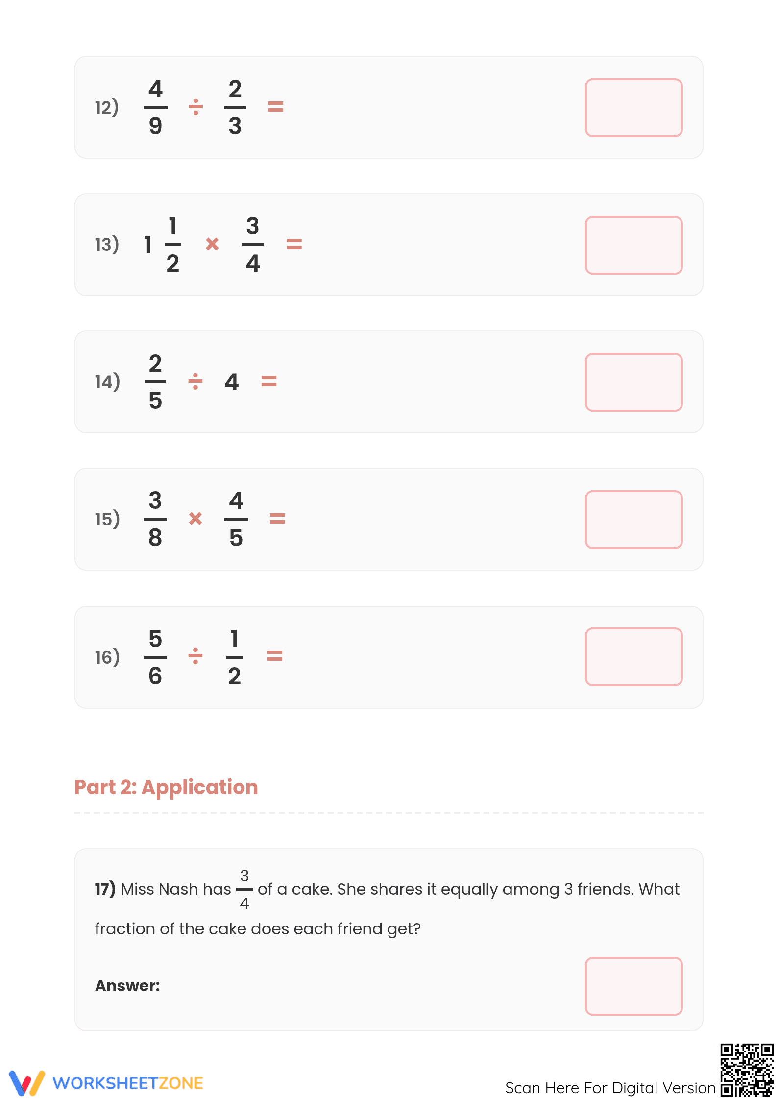 Grade 5 Fraction Operations — Printable No-Prep Worksheet - Page 3