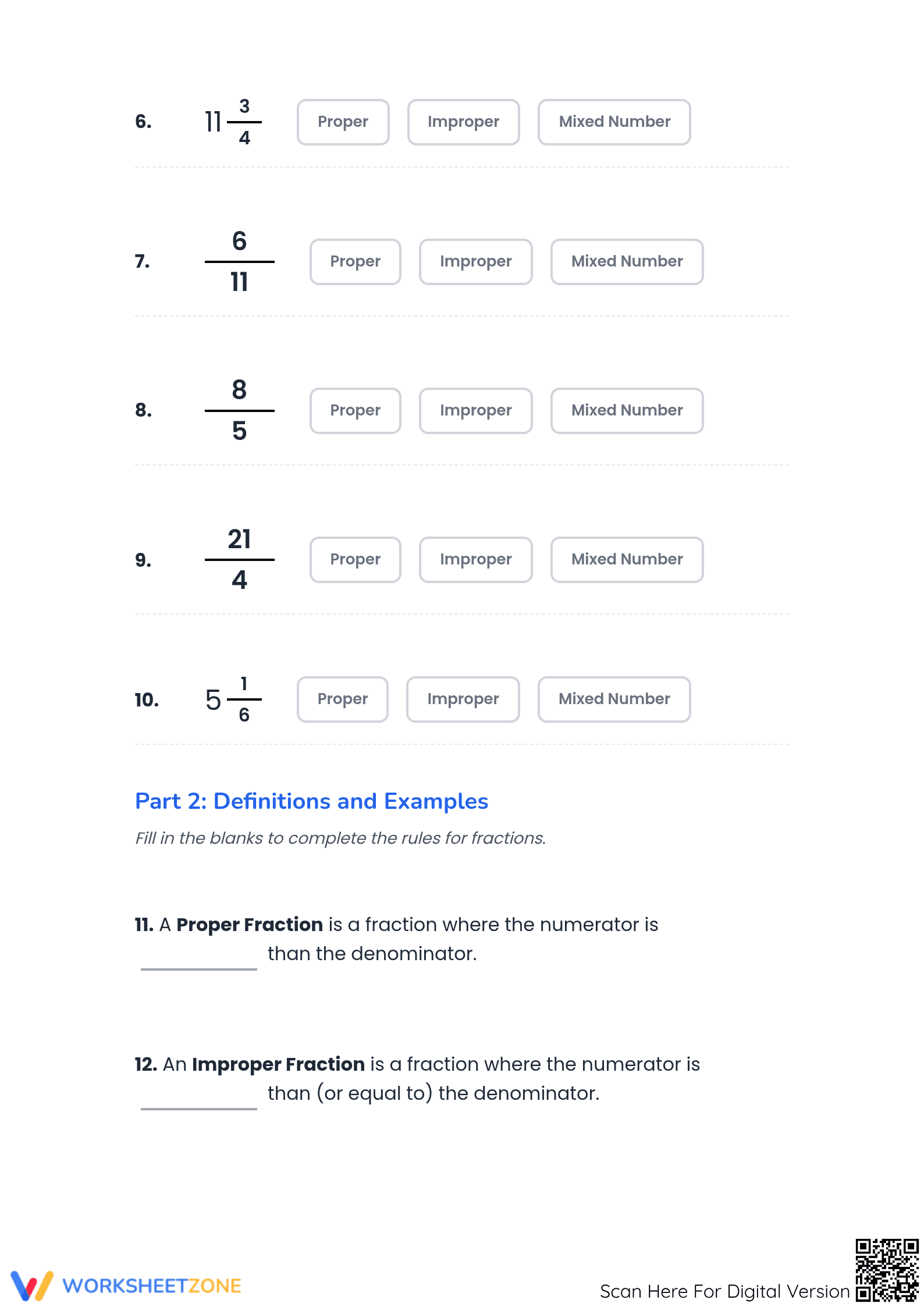 Printable Types of Fractions Worksheet | Grade 4 Math - Page 2