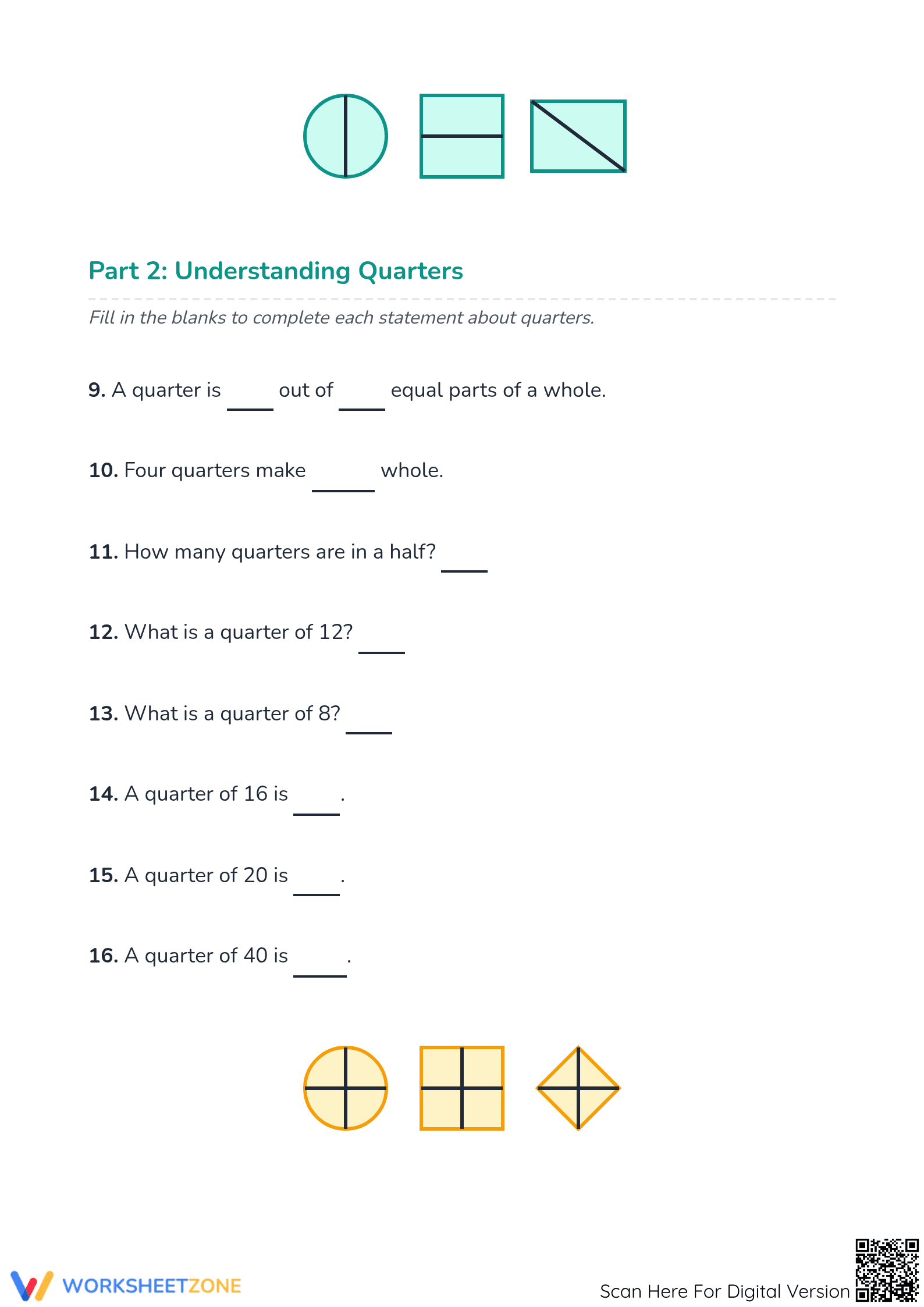 Grade 2 Fractions — Printable No-Prep Worksheet - Page 2