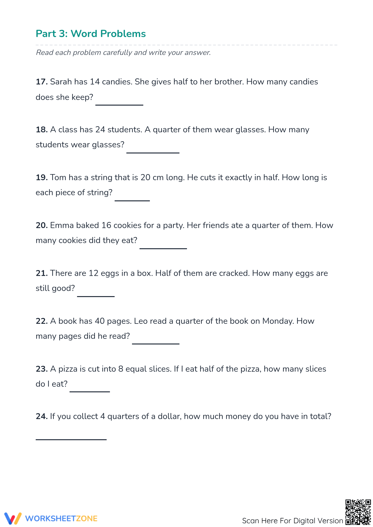 Grade 2 Fractions — Printable No-Prep Worksheet - Page 3
