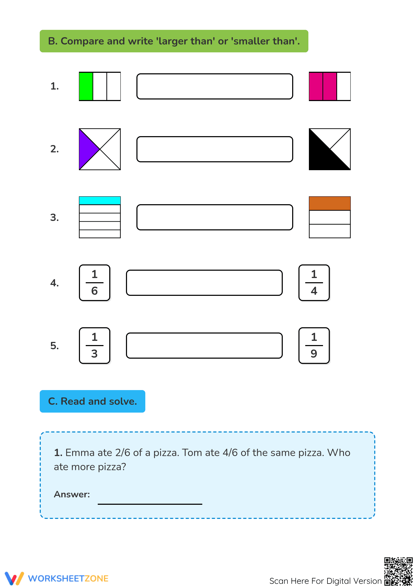 Printable Comparing Fractions Worksheet | Grade 3 Math - Page 2