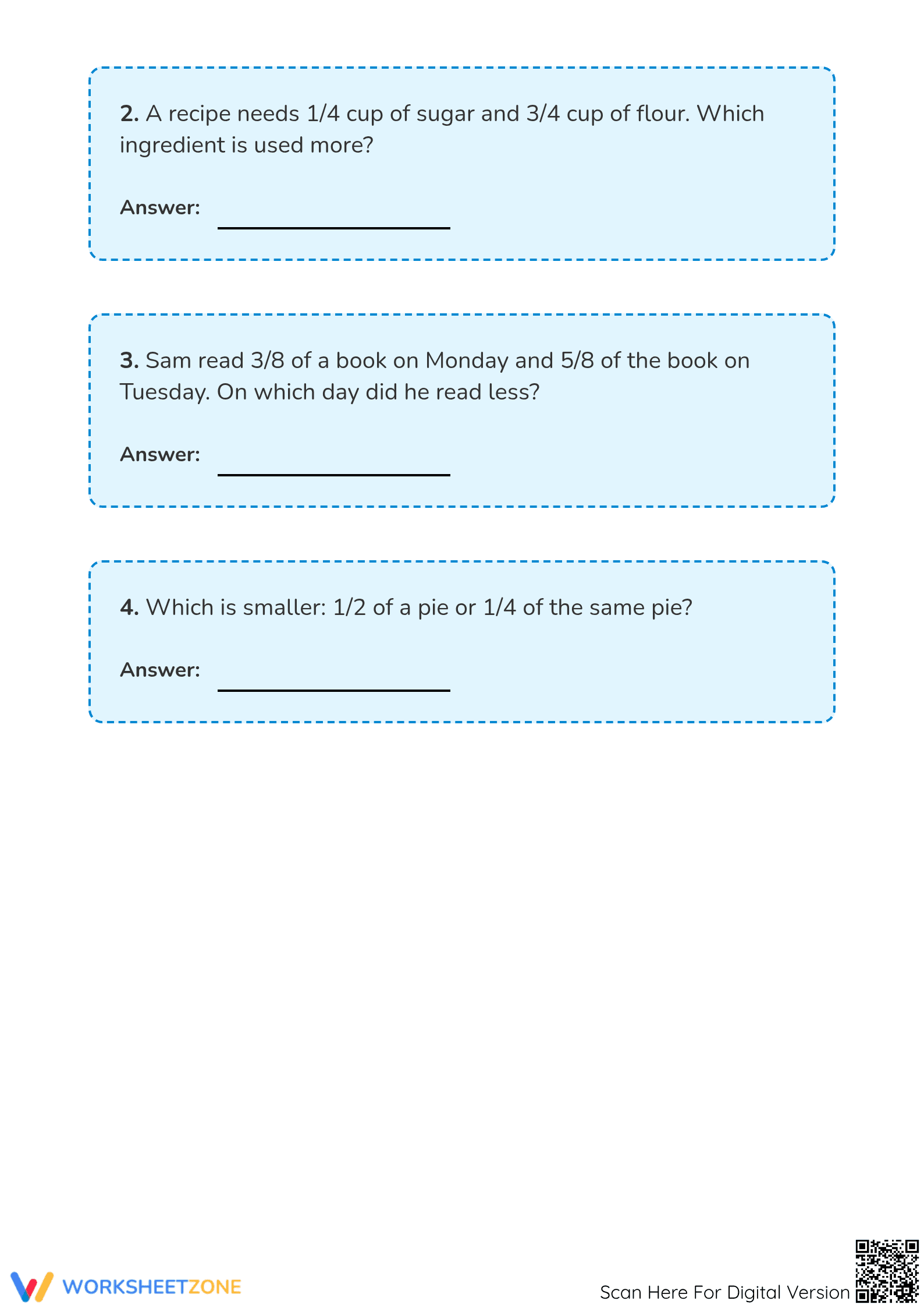 Printable Comparing Fractions Worksheet | Grade 3 Math - Page 3