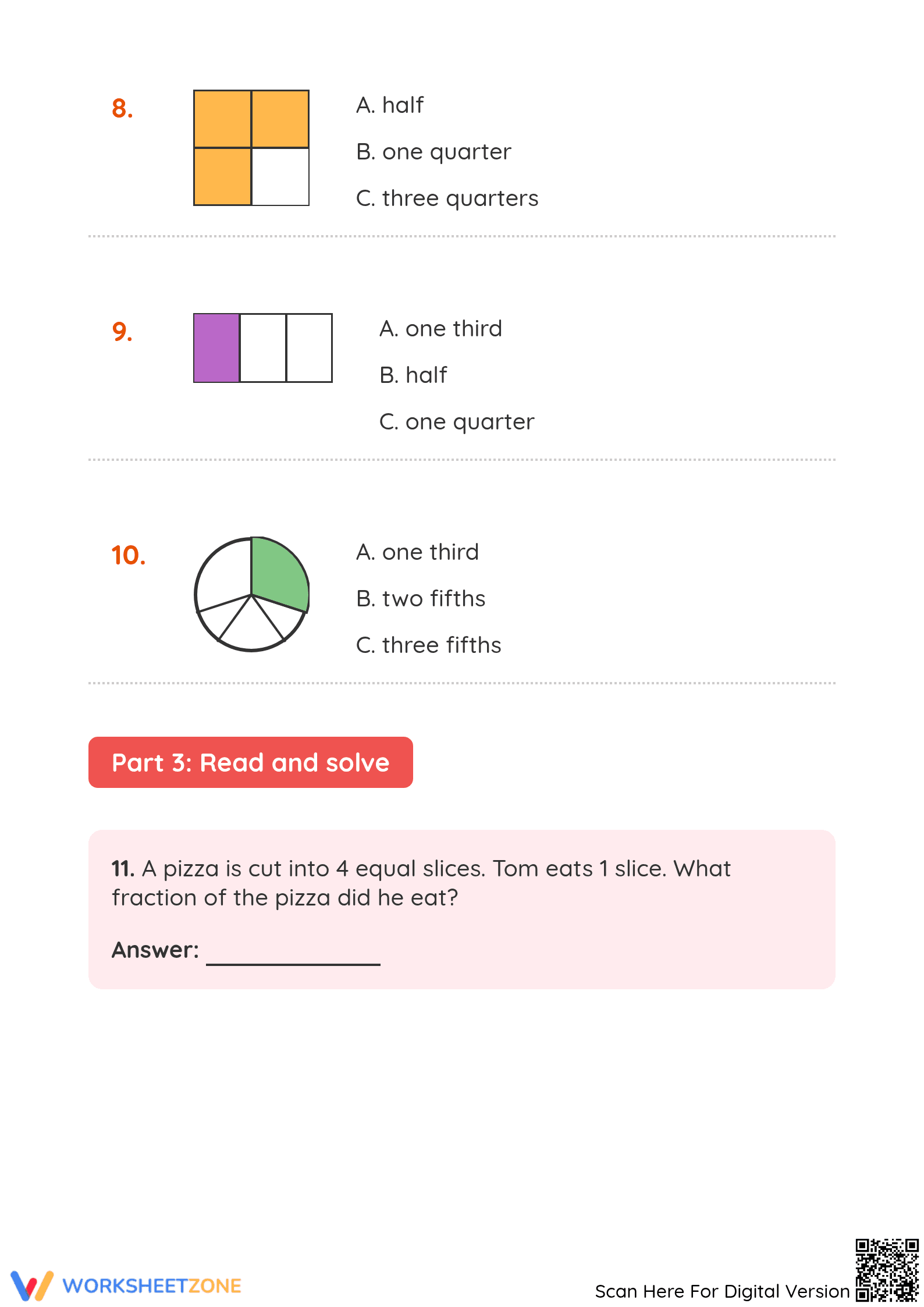 Grade 3 Fractions — Printable No-Prep Worksheet - Page 3