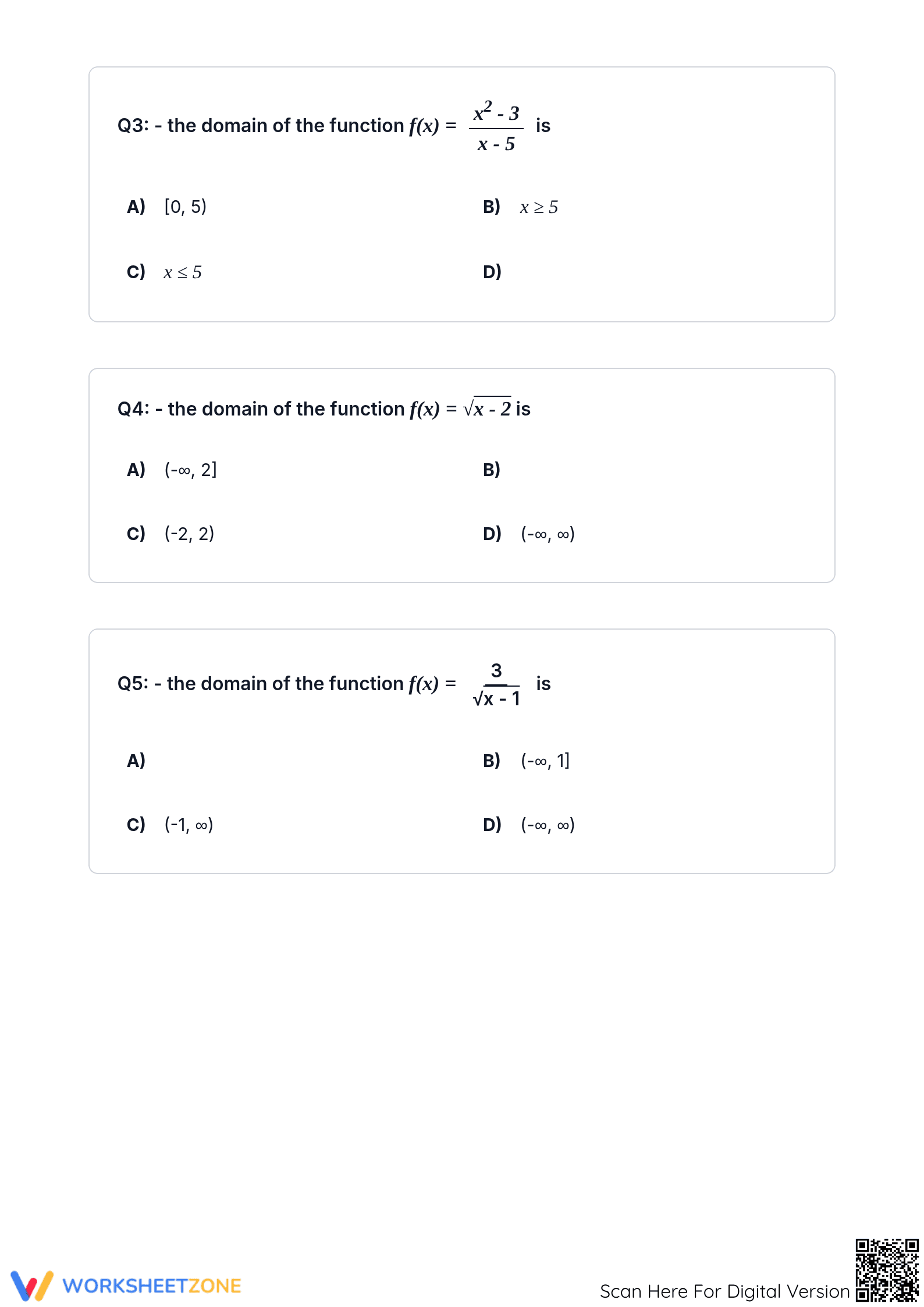 Essential Domain of a Function Worksheet for High School Algebra - Page 2