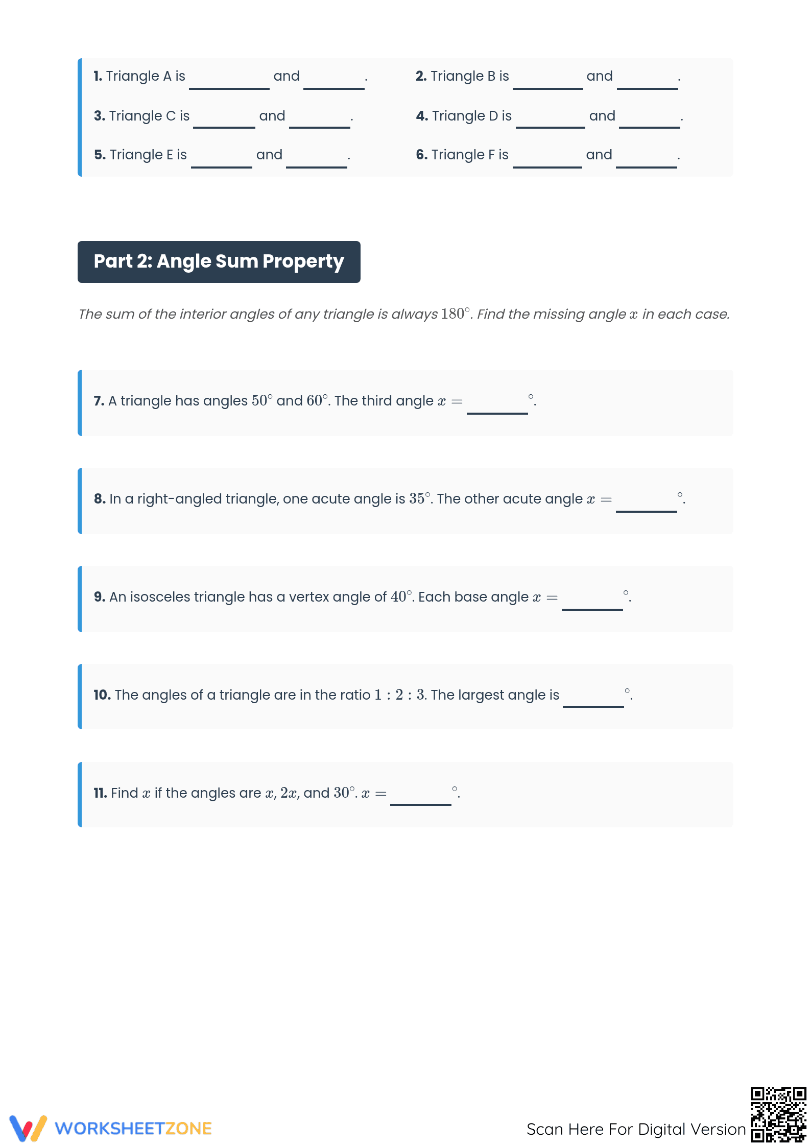 Essential Triangle Properties & Angles Worksheet (Grade 7-8) - Page 2