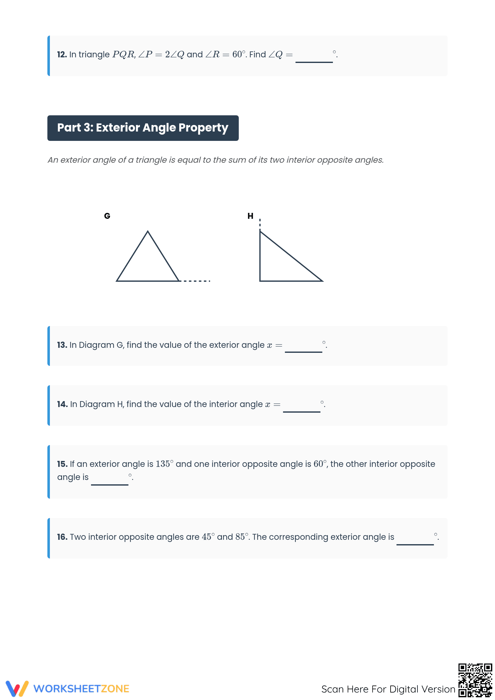 Essential Triangle Properties & Angles Worksheet (Grade 7-8) - Page 3