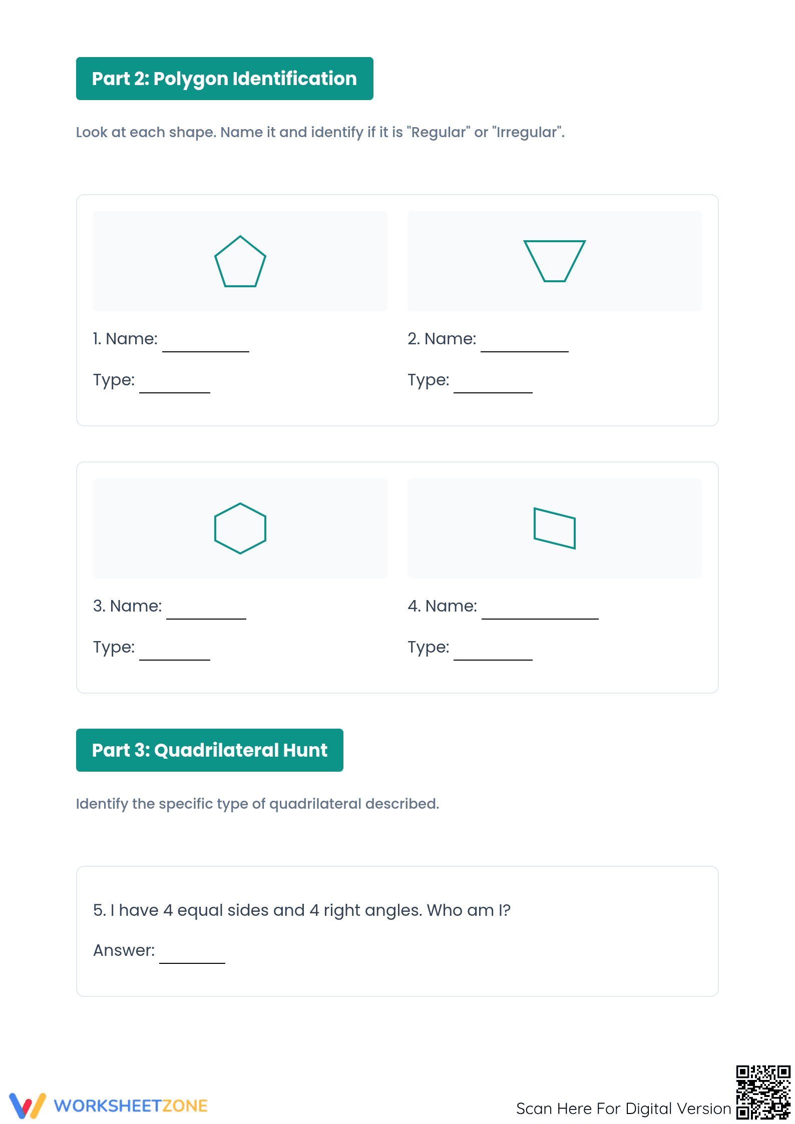 Grade 3 2D Shapes — Printable No-Prep Worksheet - Page 2