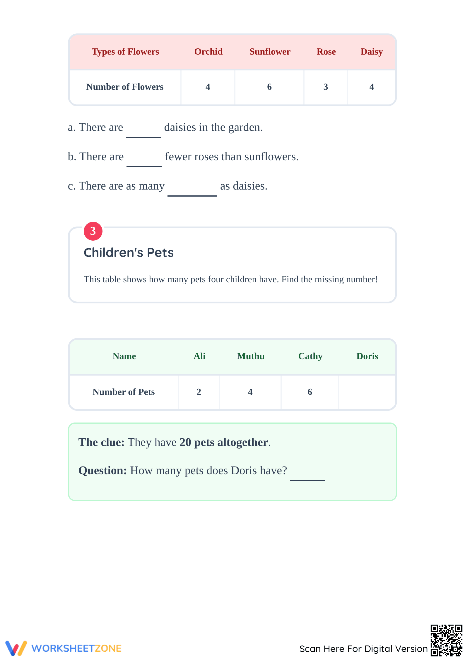 Grade 1 Reading Tables — Printable No-Prep Worksheet - Page 2