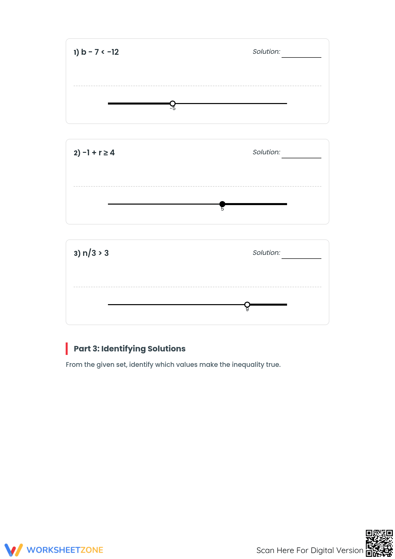 Grade 7 One-Step Inequalities — Printable Worksheet - Page 2