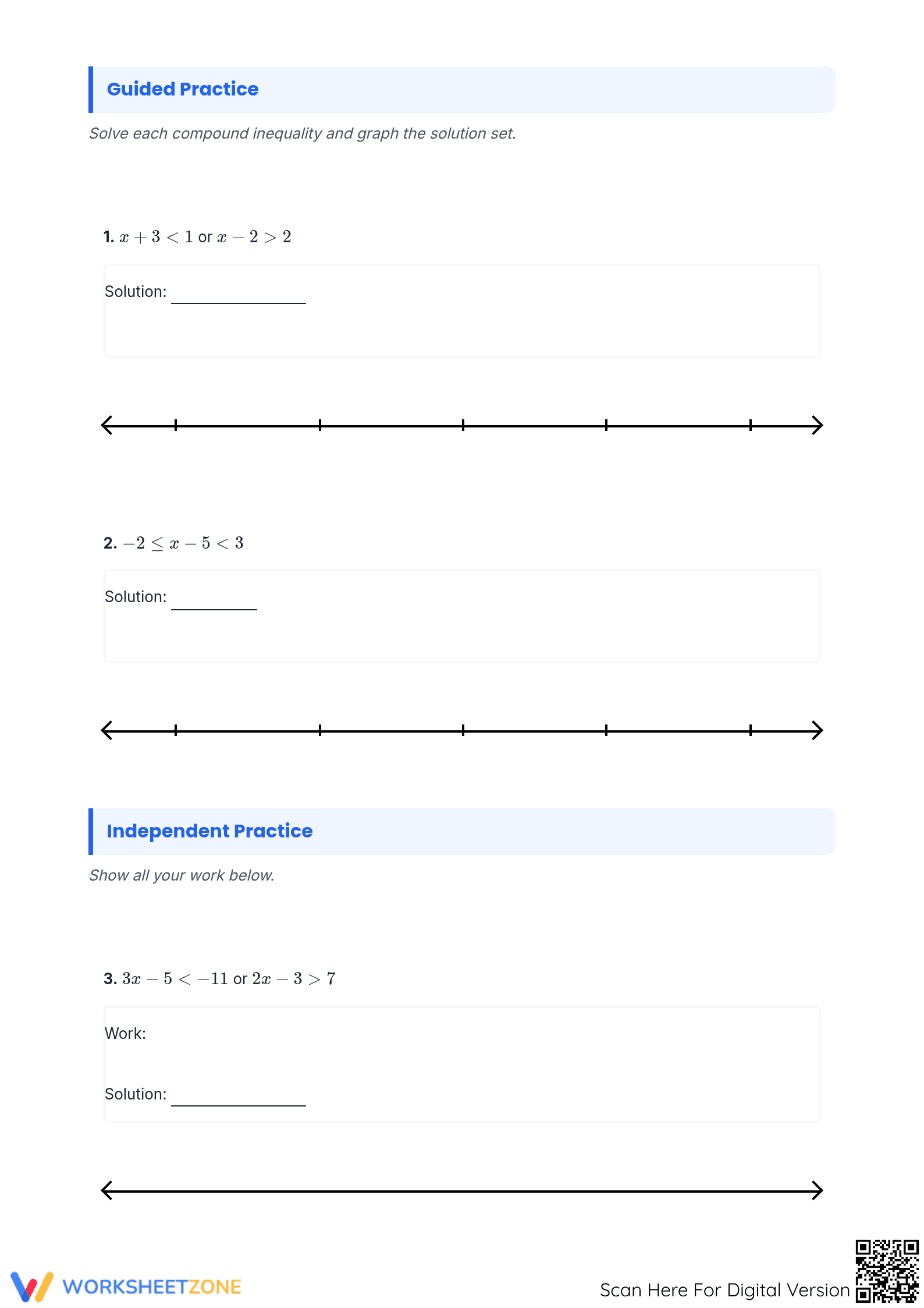 Printable Compound Inequalities Worksheet | Grade 9 Algebra - Page 2