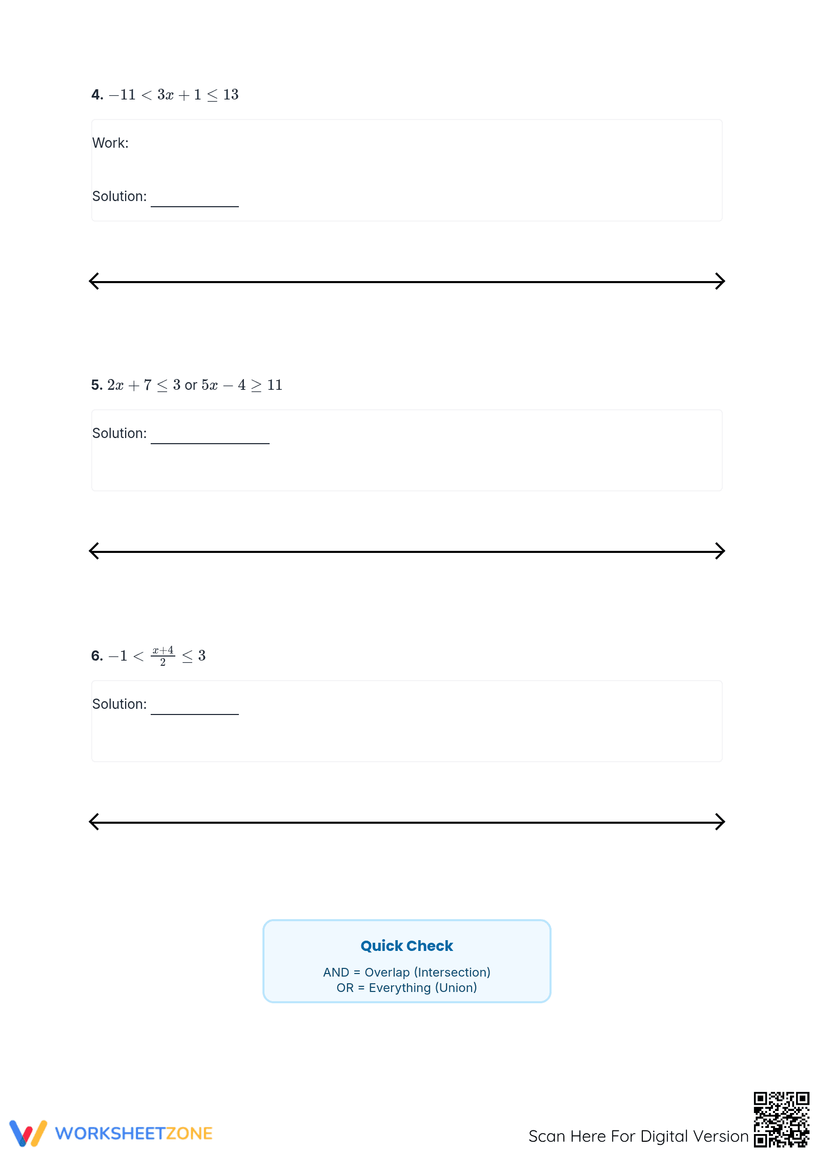 Printable Compound Inequalities Worksheet | Grade 9 Algebra - Page 3