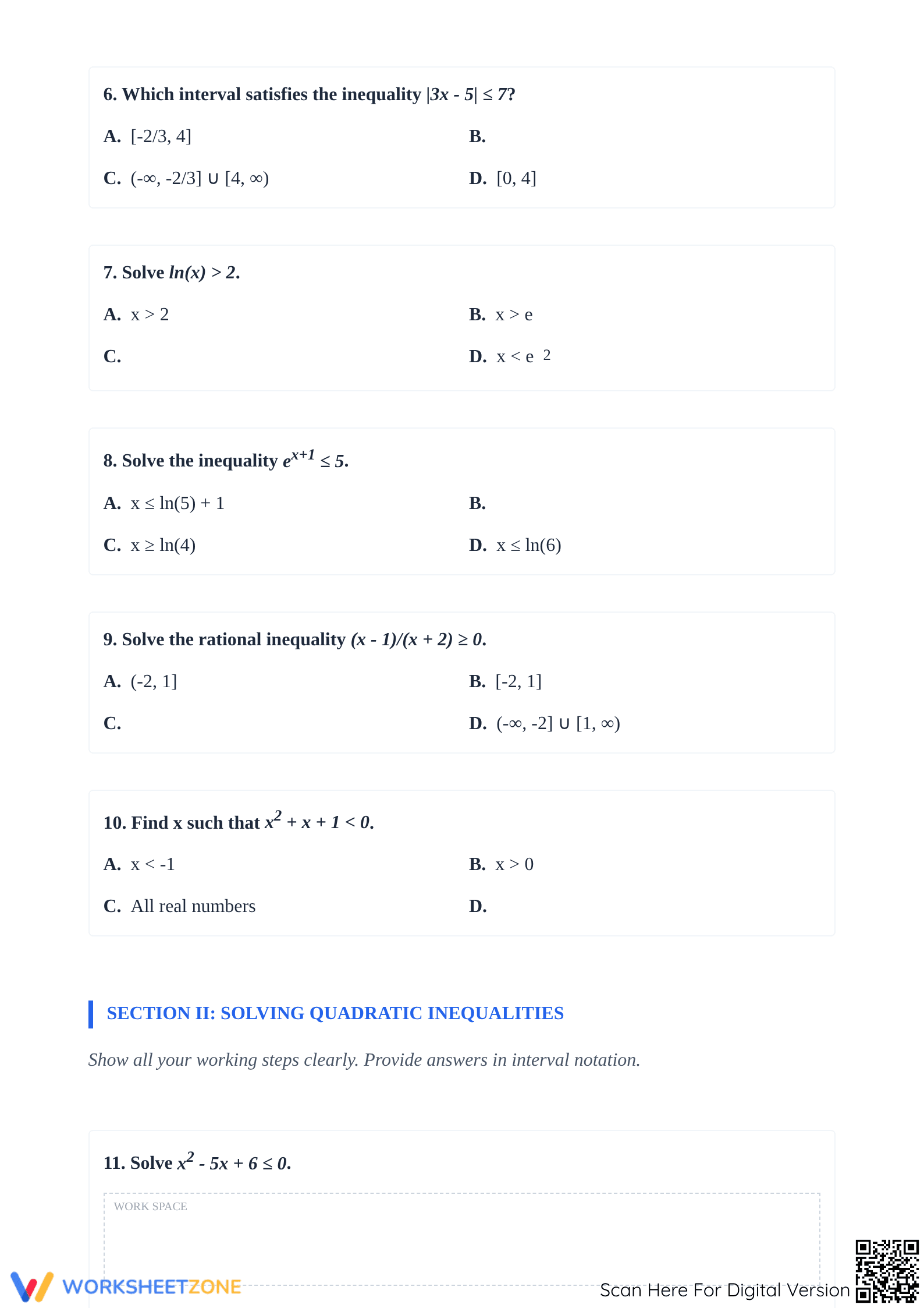Essential Solving Inequalities Worksheet | Grade 9-10 Algebra - Page 2