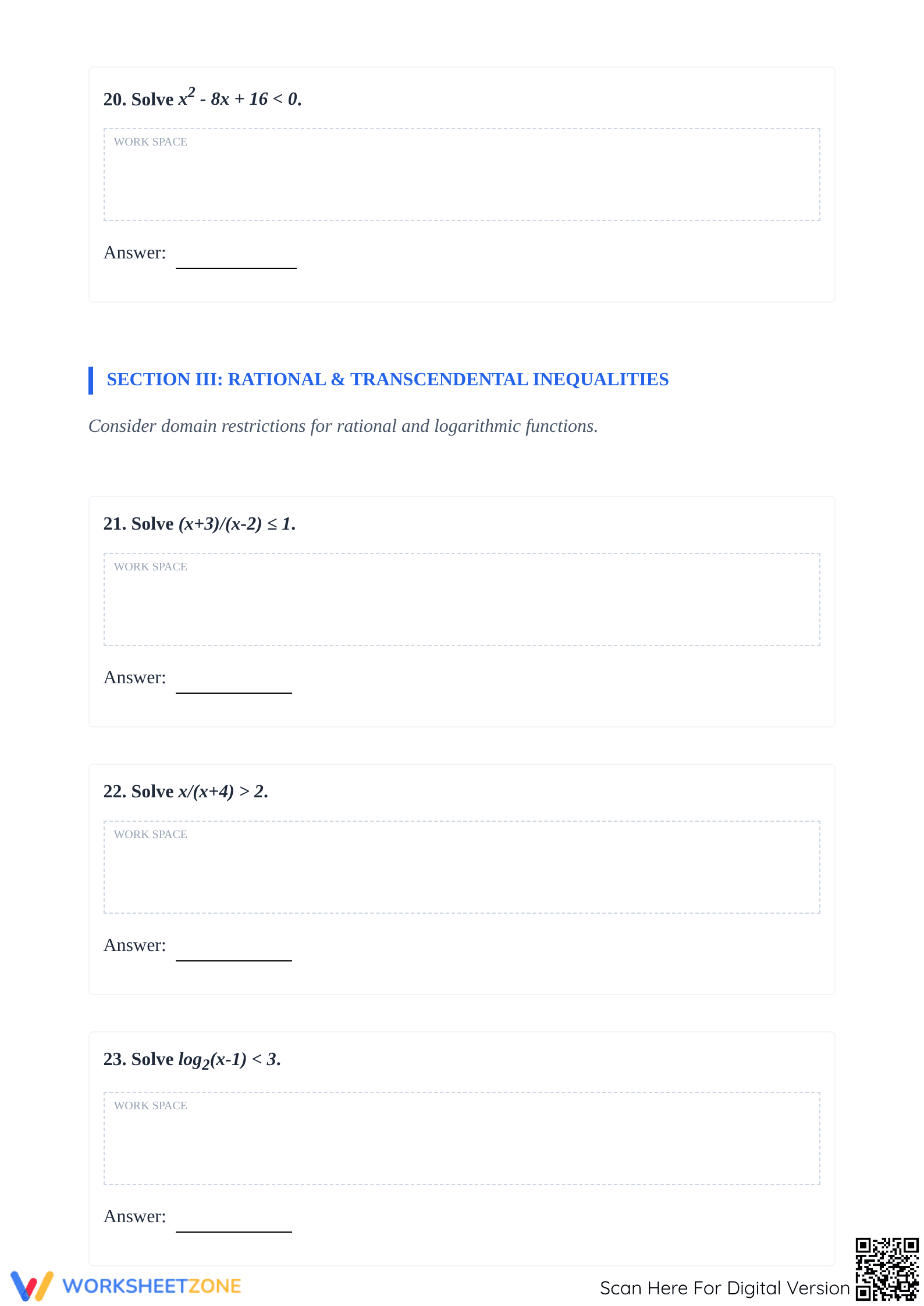 Essential Solving Inequalities Worksheet | Grade 9-10 Algebra - Page 5