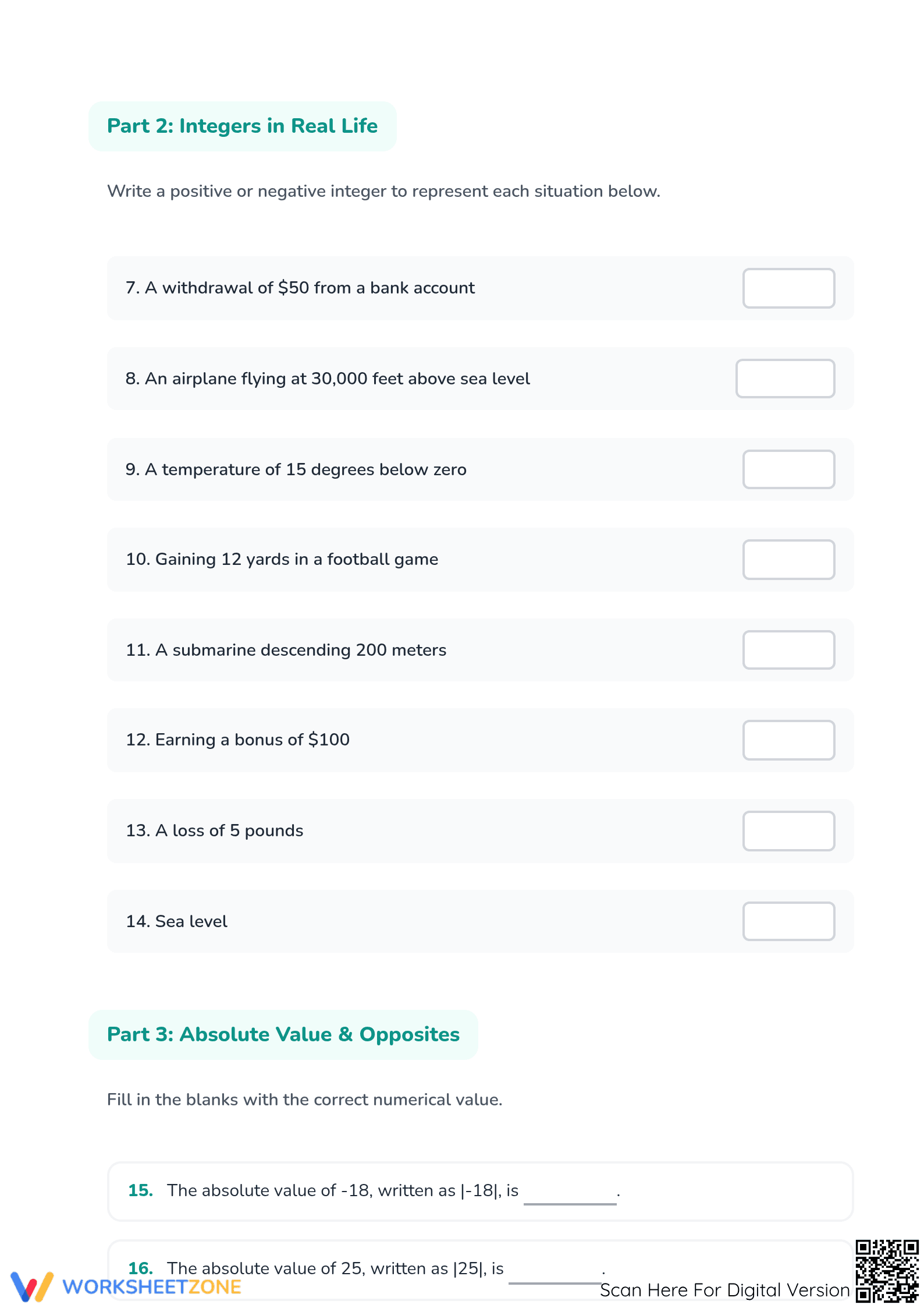 Printable Integer Vocabulary Worksheet | Grade 6 Math - Page 2
