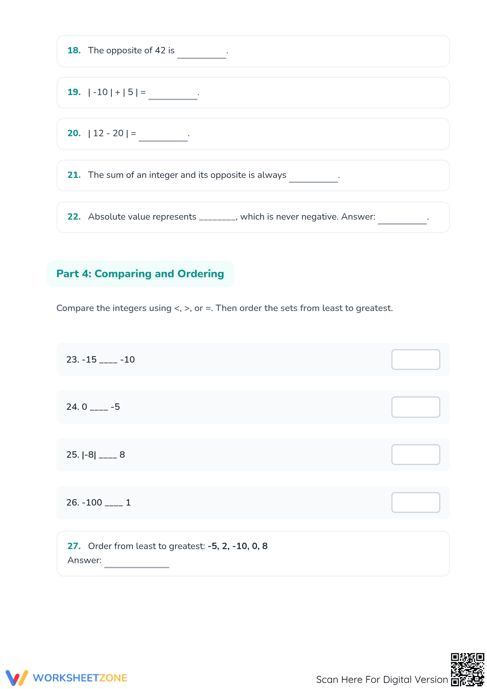 Printable Integer Vocabulary Worksheet | Grade 6 Math - Page 3