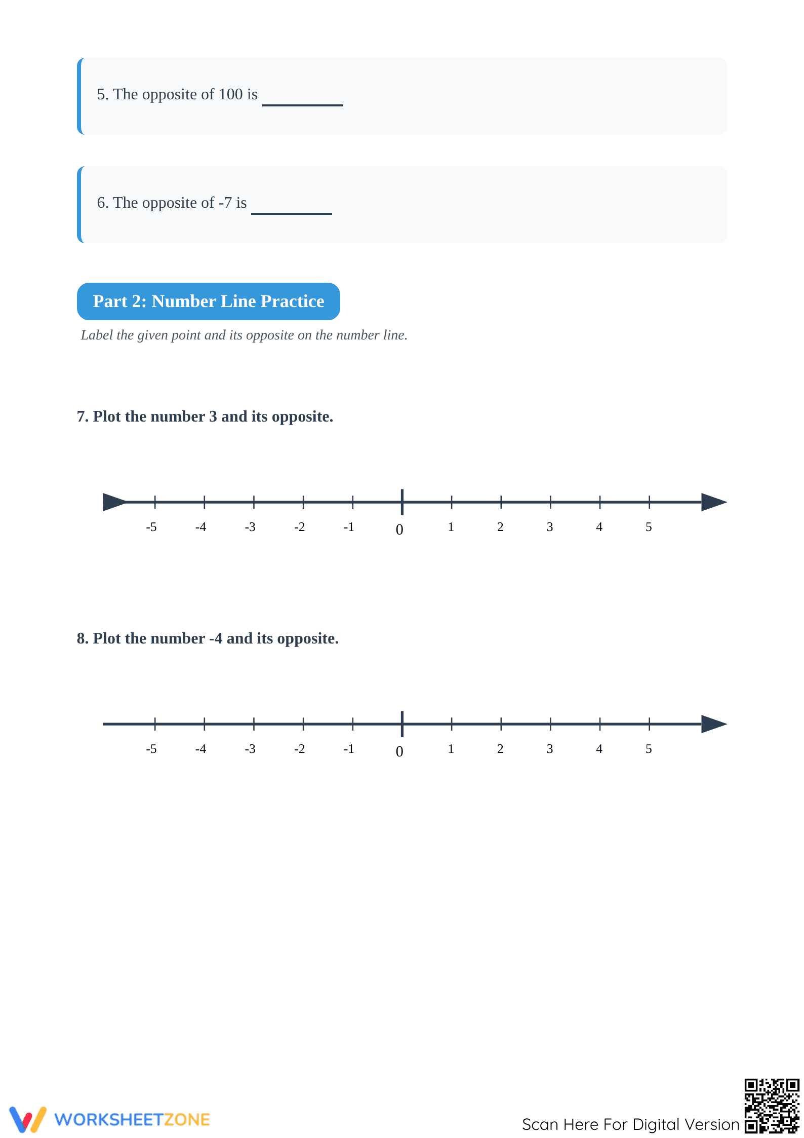 Printable Opposite Integers Worksheet | Grade 6 Math - Page 2