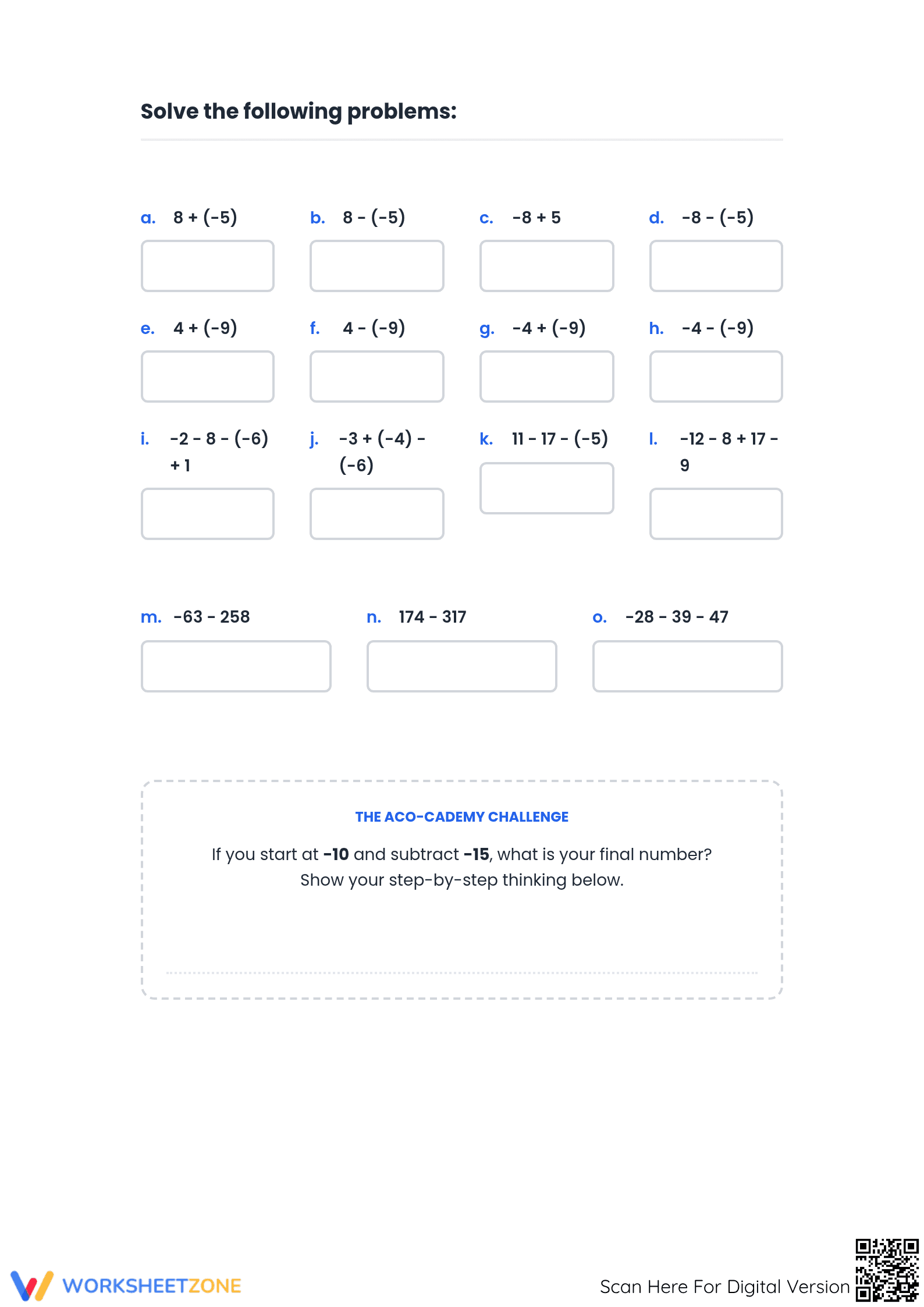 Addition and Subtraction Integers Worksheet | Grade 8 Ready - Page 2