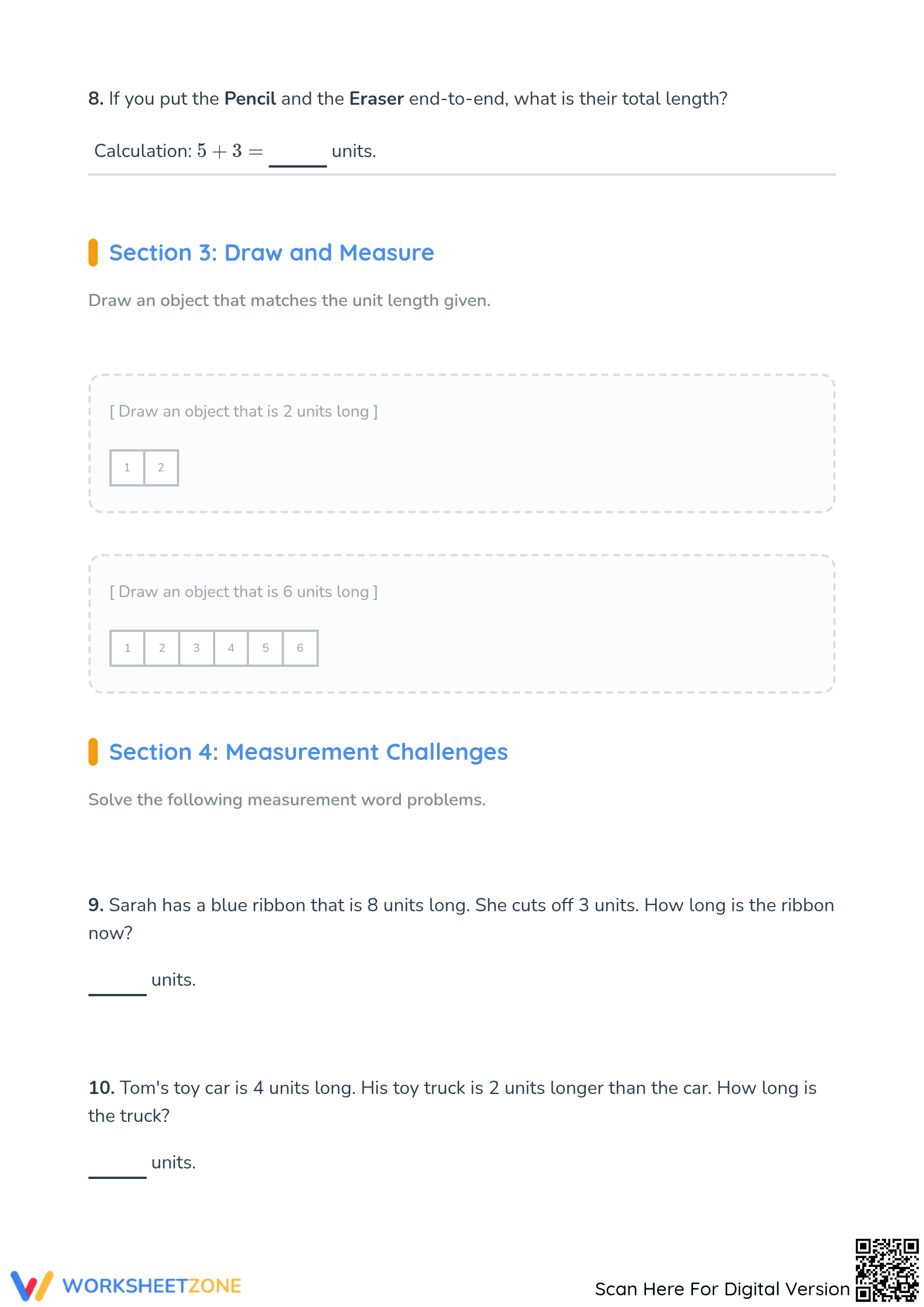 Essential Finding Lengths in Units Worksheet | Grade 1 Math - Page 3