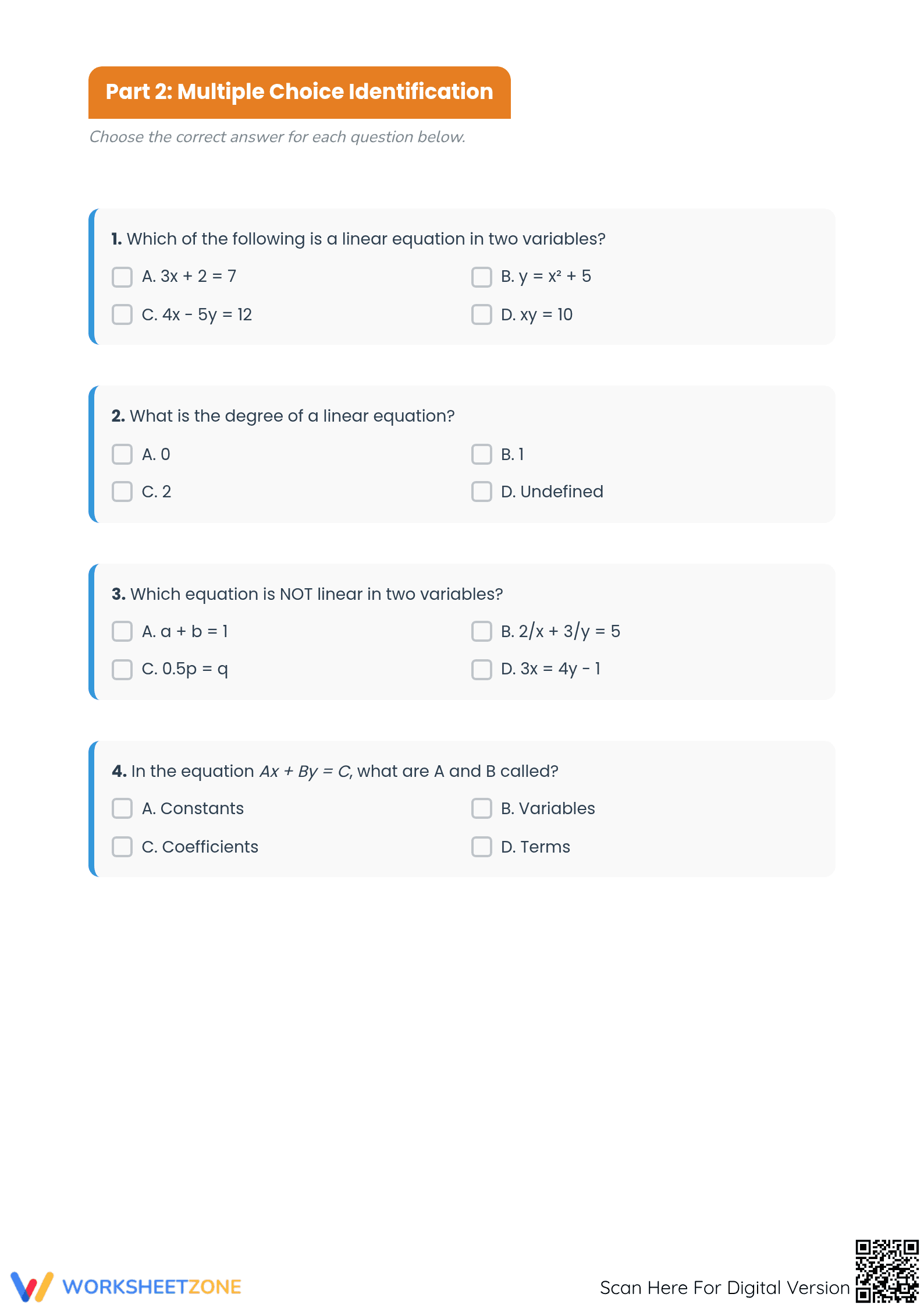 Printable Linear Equations Worksheet | Grade 8 Math - Page 2