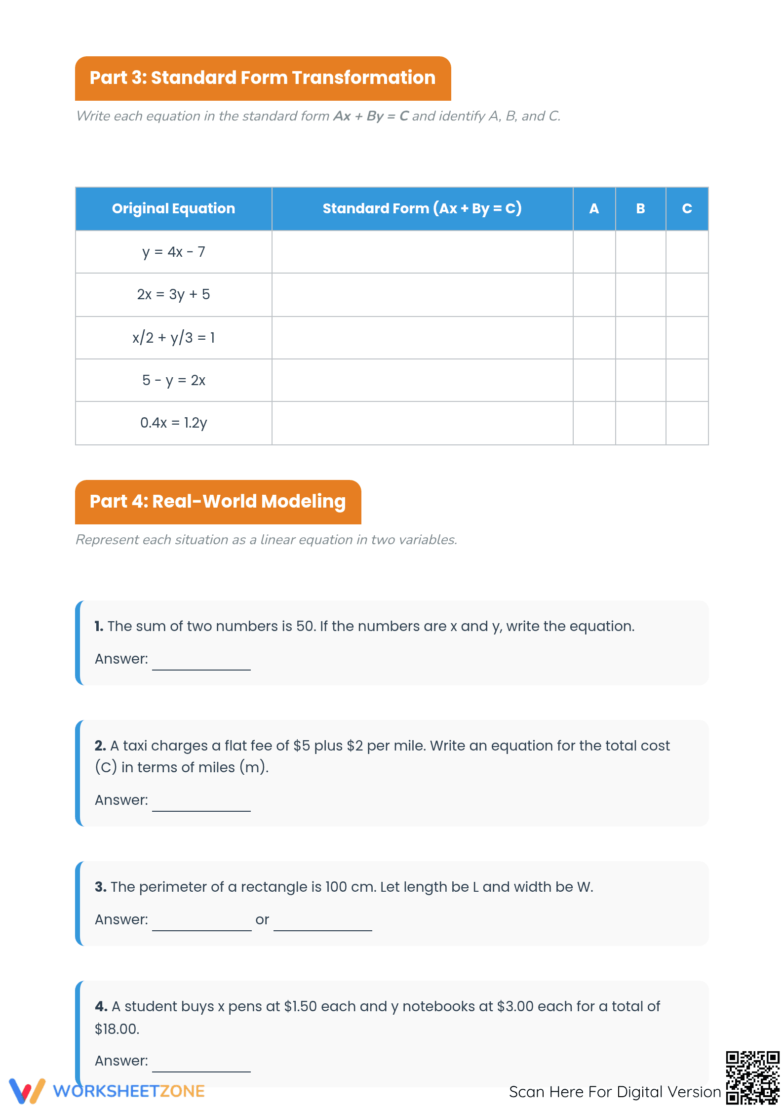 Printable Linear Equations Worksheet | Grade 8 Math - Page 3