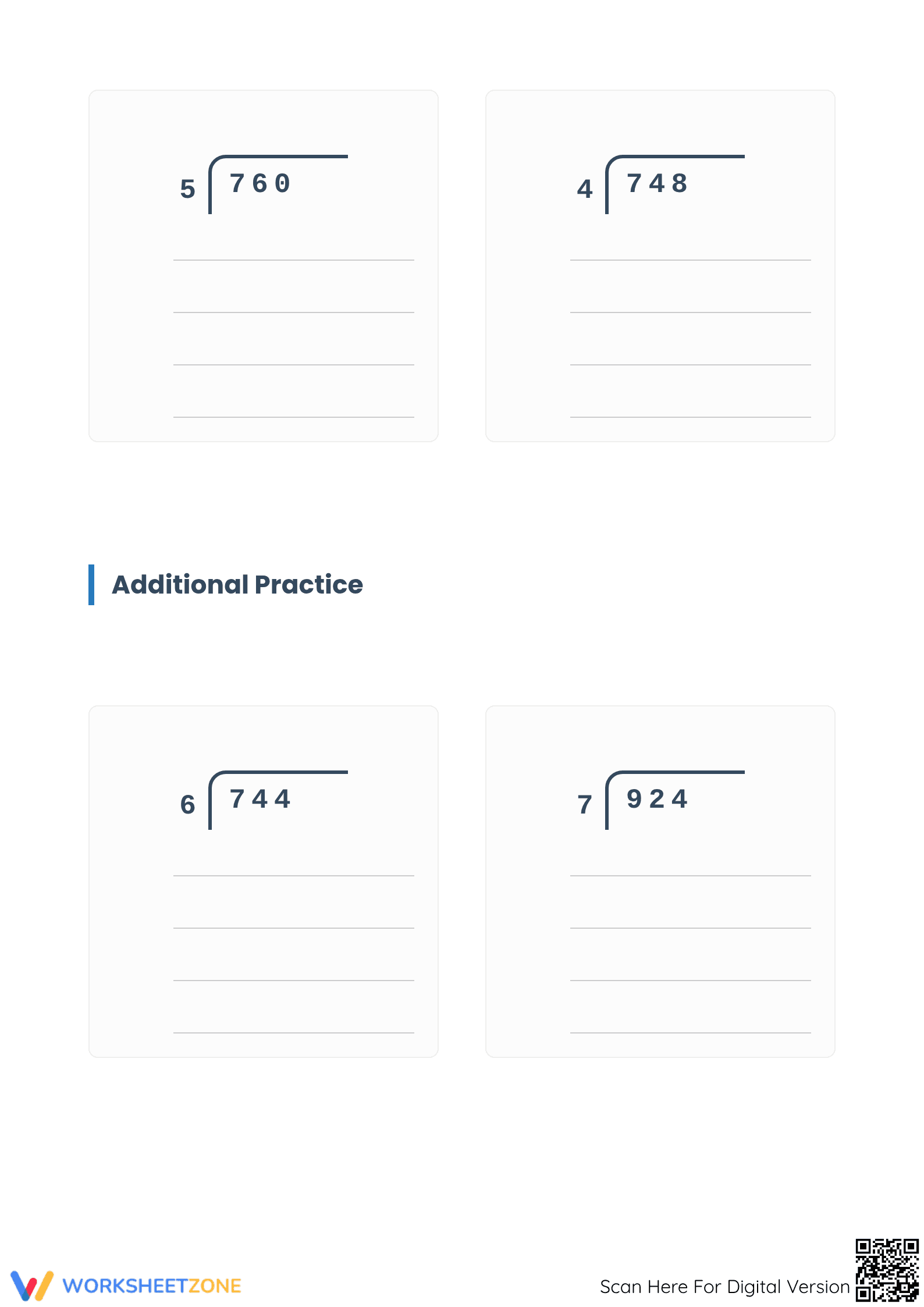 Grade 4 Long Division — Printable No-Prep Math Worksheet - Page 2