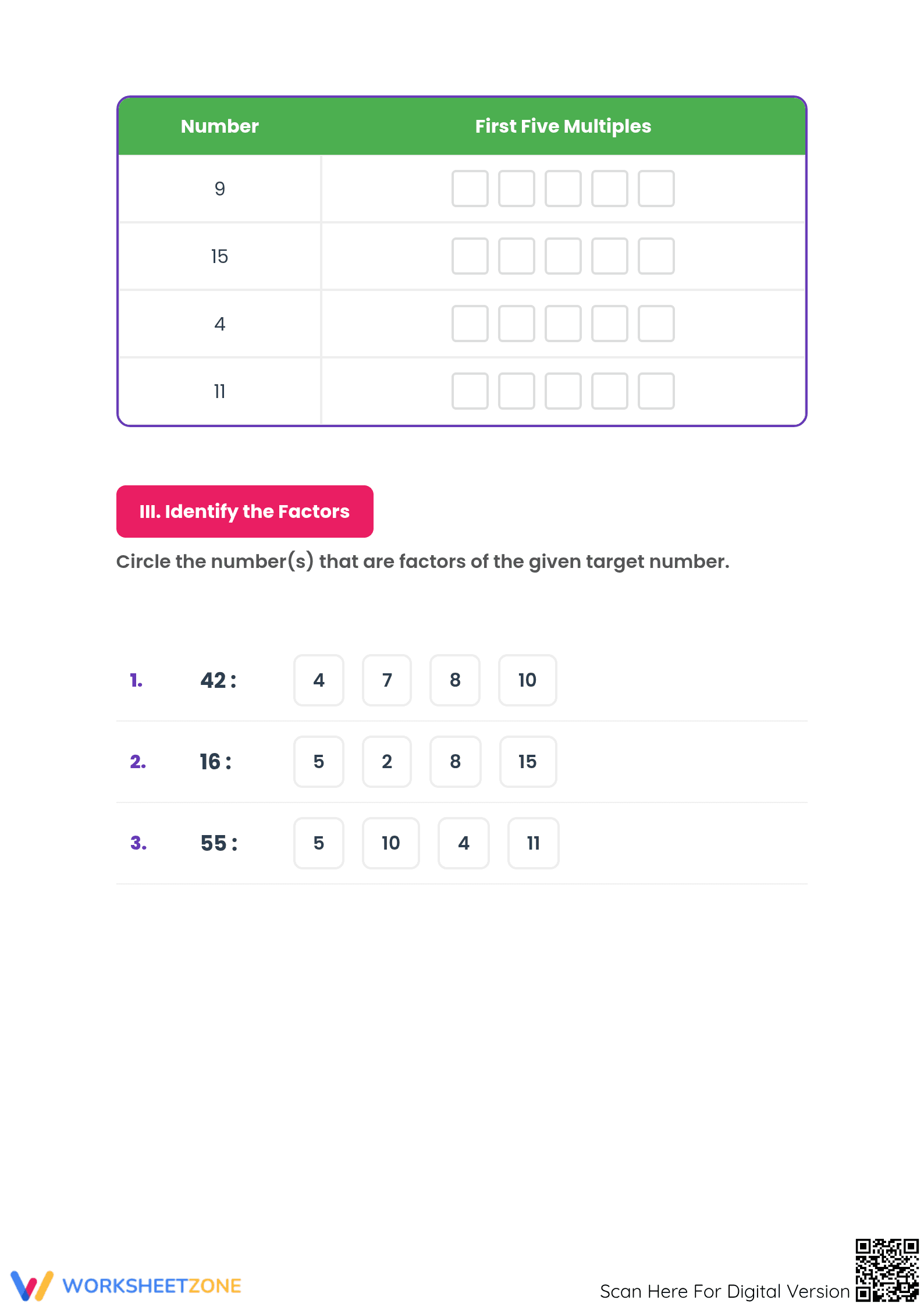 Grade 4 Factors and Multiples — Printable No-Prep Worksheet - Page 3