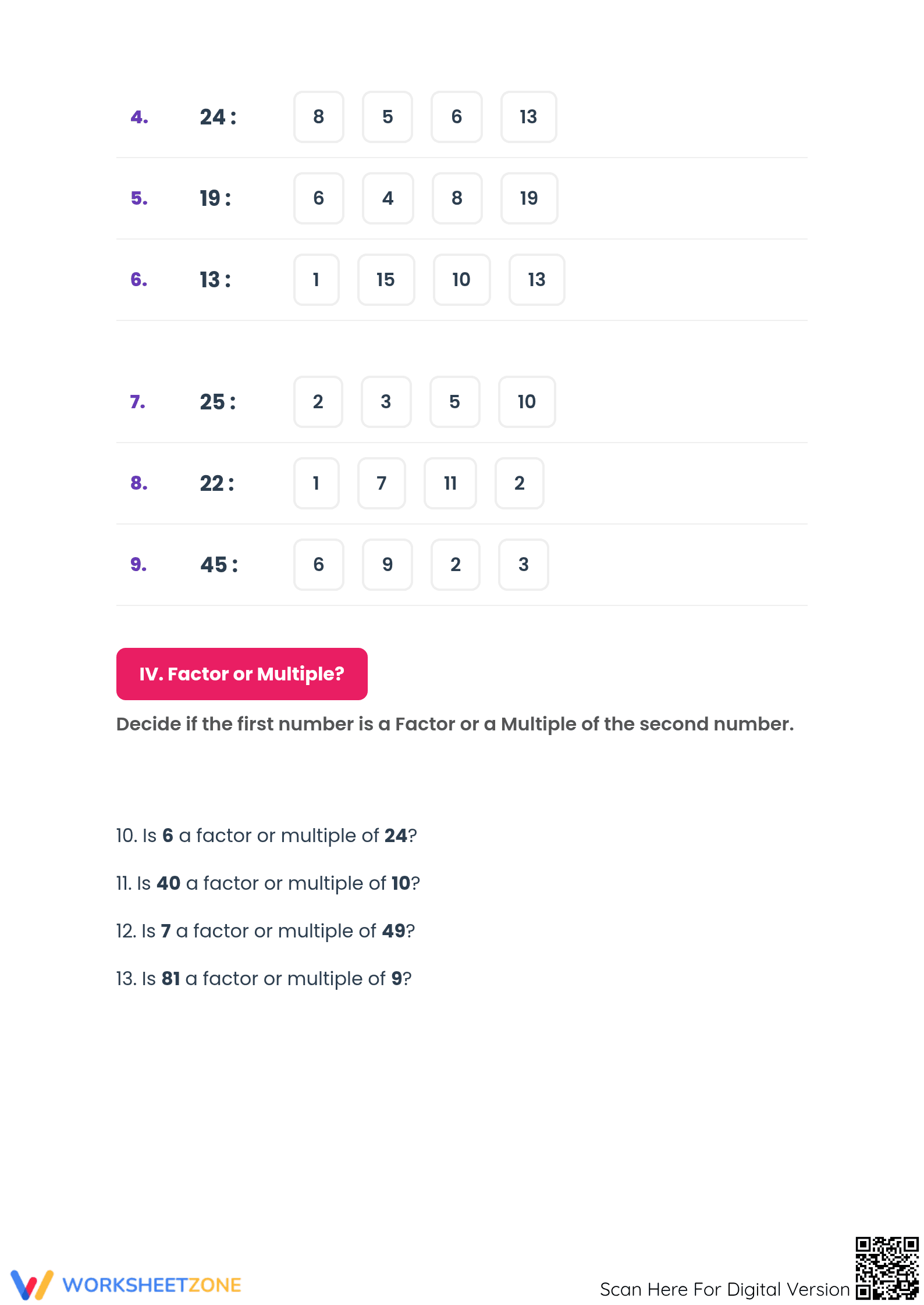 Grade 4 Factors and Multiples — Printable No-Prep Worksheet - Page 4