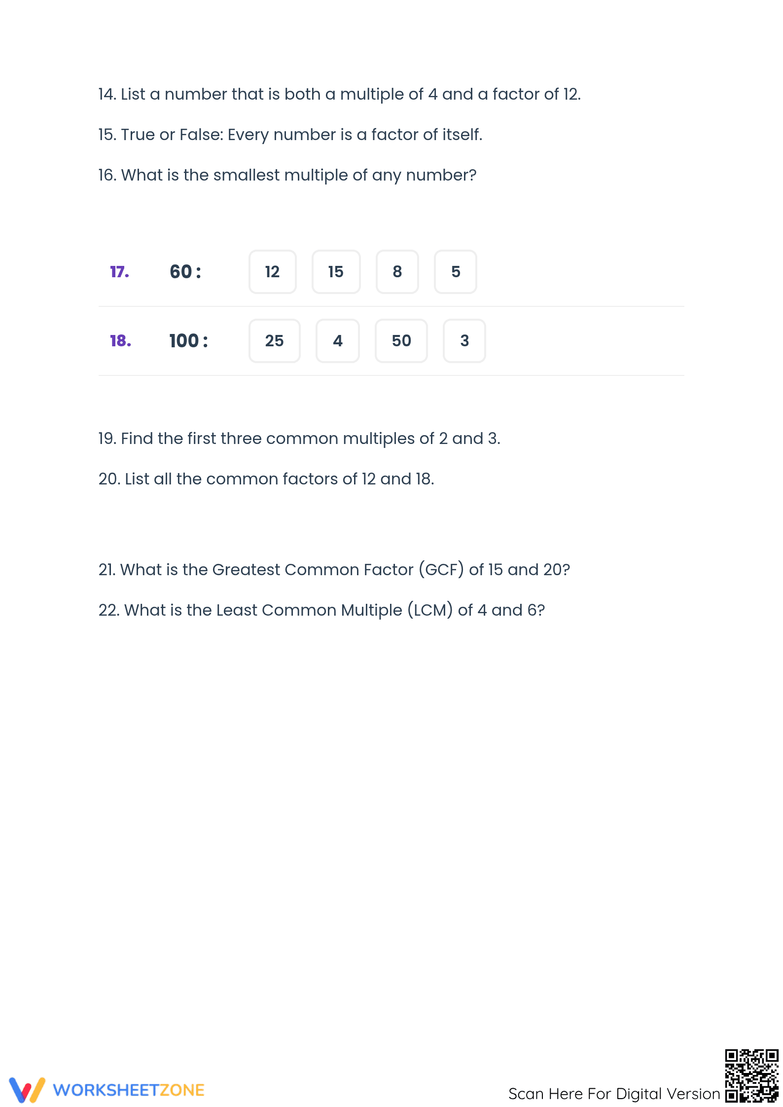 Grade 4 Factors and Multiples — Printable No-Prep Worksheet - Page 5