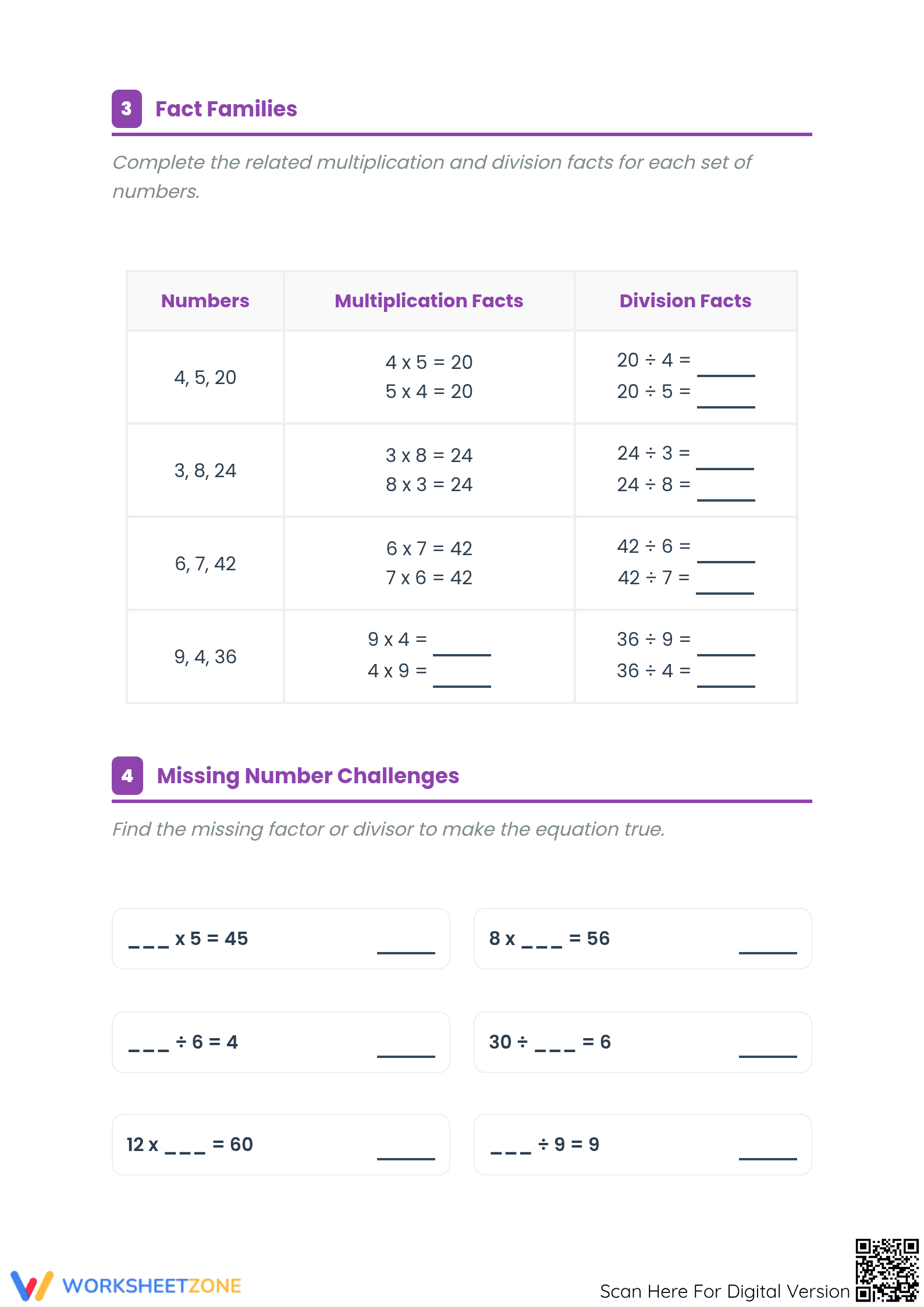 Printable Grade 4 Multiplication & Division Worksheet - Page 3