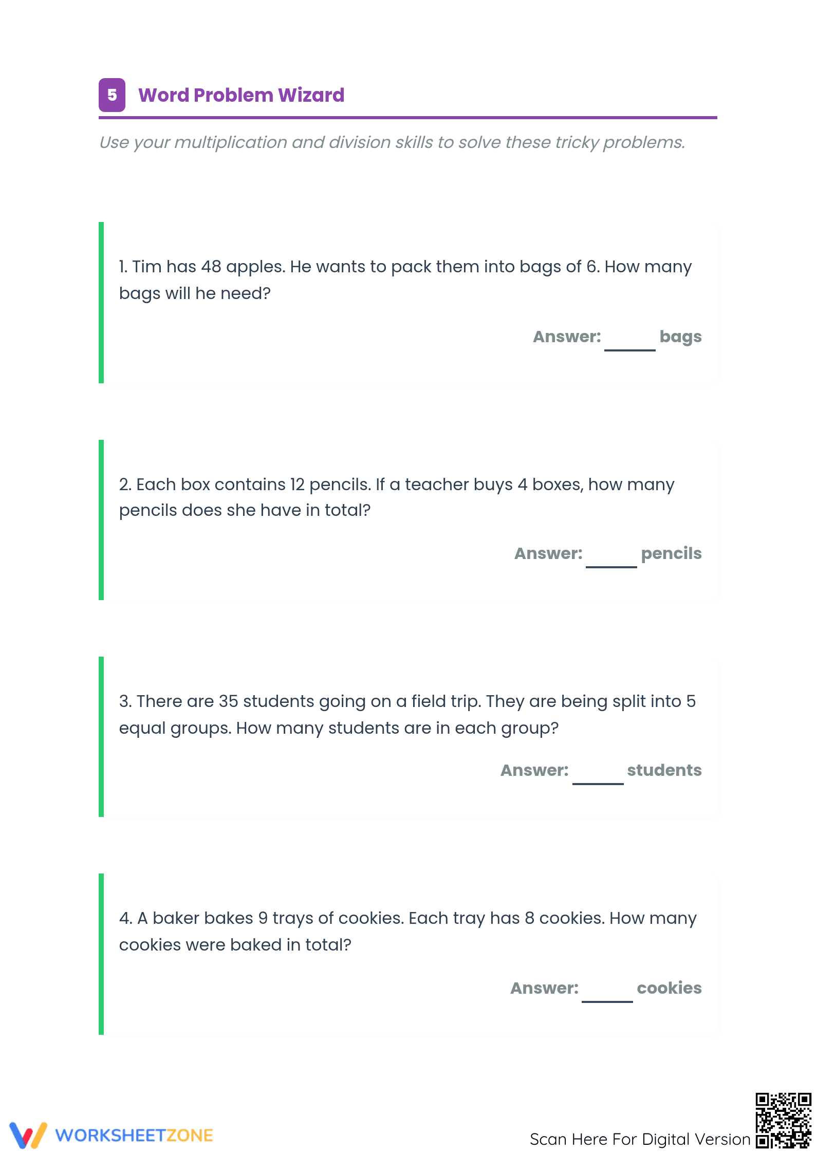 Printable Grade 4 Multiplication & Division Worksheet - Page 4