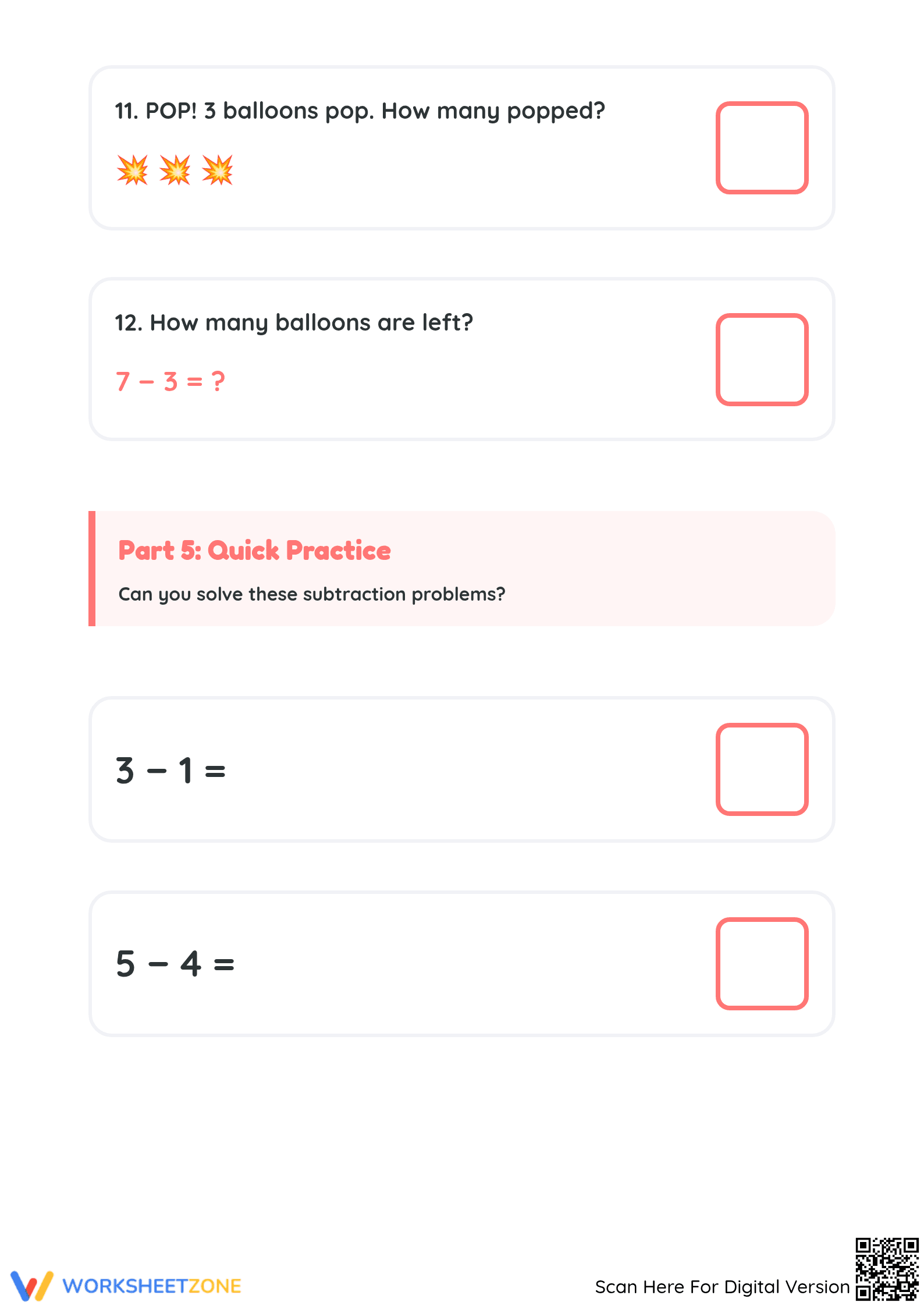Kindergarten Subtraction — Printable No-Prep Worksheet - Page 4