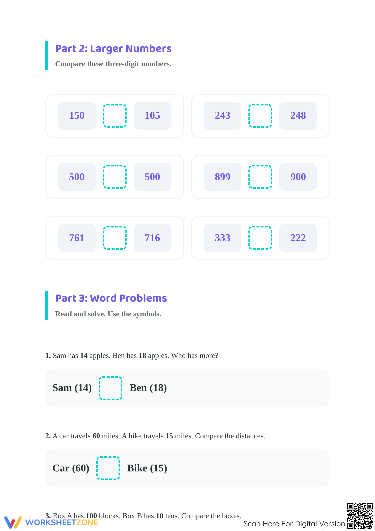 Grade 1 Comparing Numbers — Printable No-Prep Worksheet - Page 2