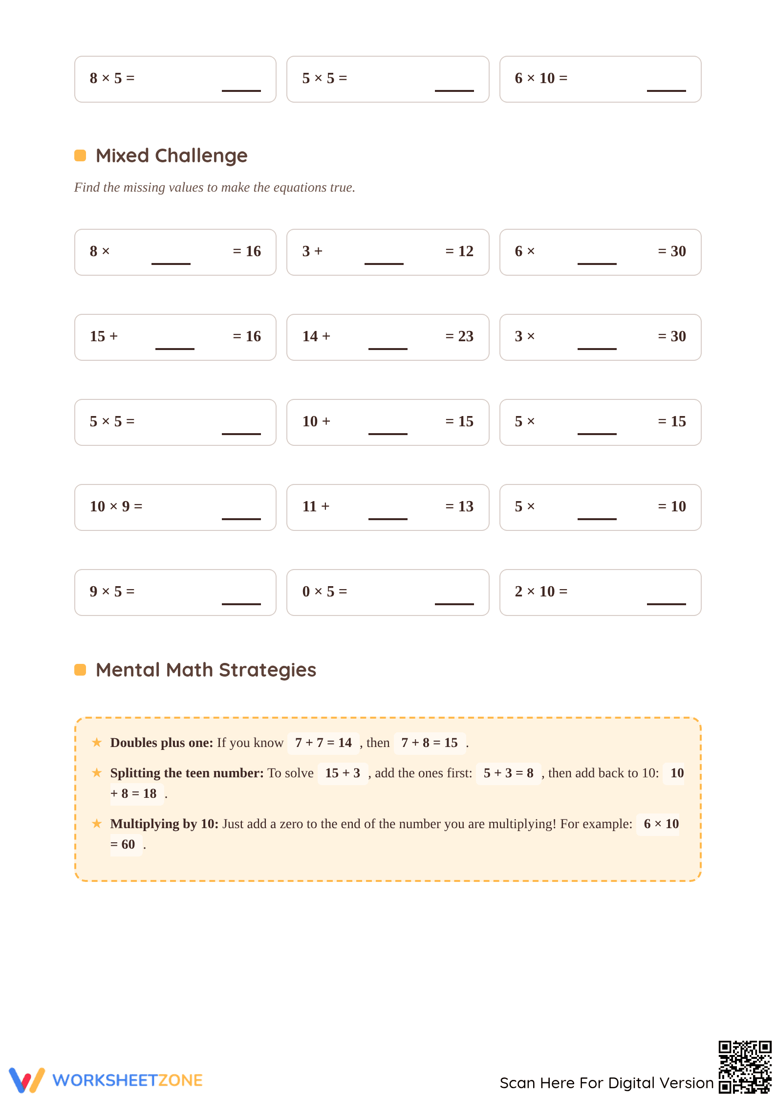 Printable Grade 3 Math Facts Worksheet: Add & Multiply - Page 2