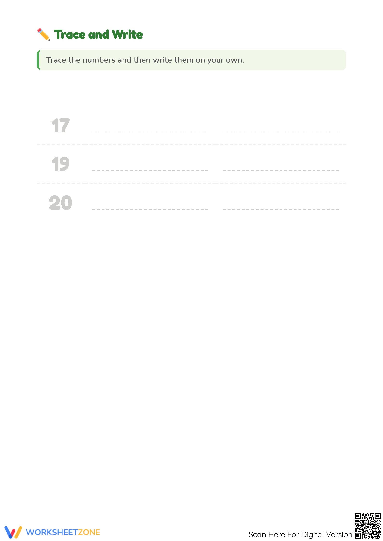 Numbers 11-20 Review: Printable Preschool Math Worksheet - Page 3