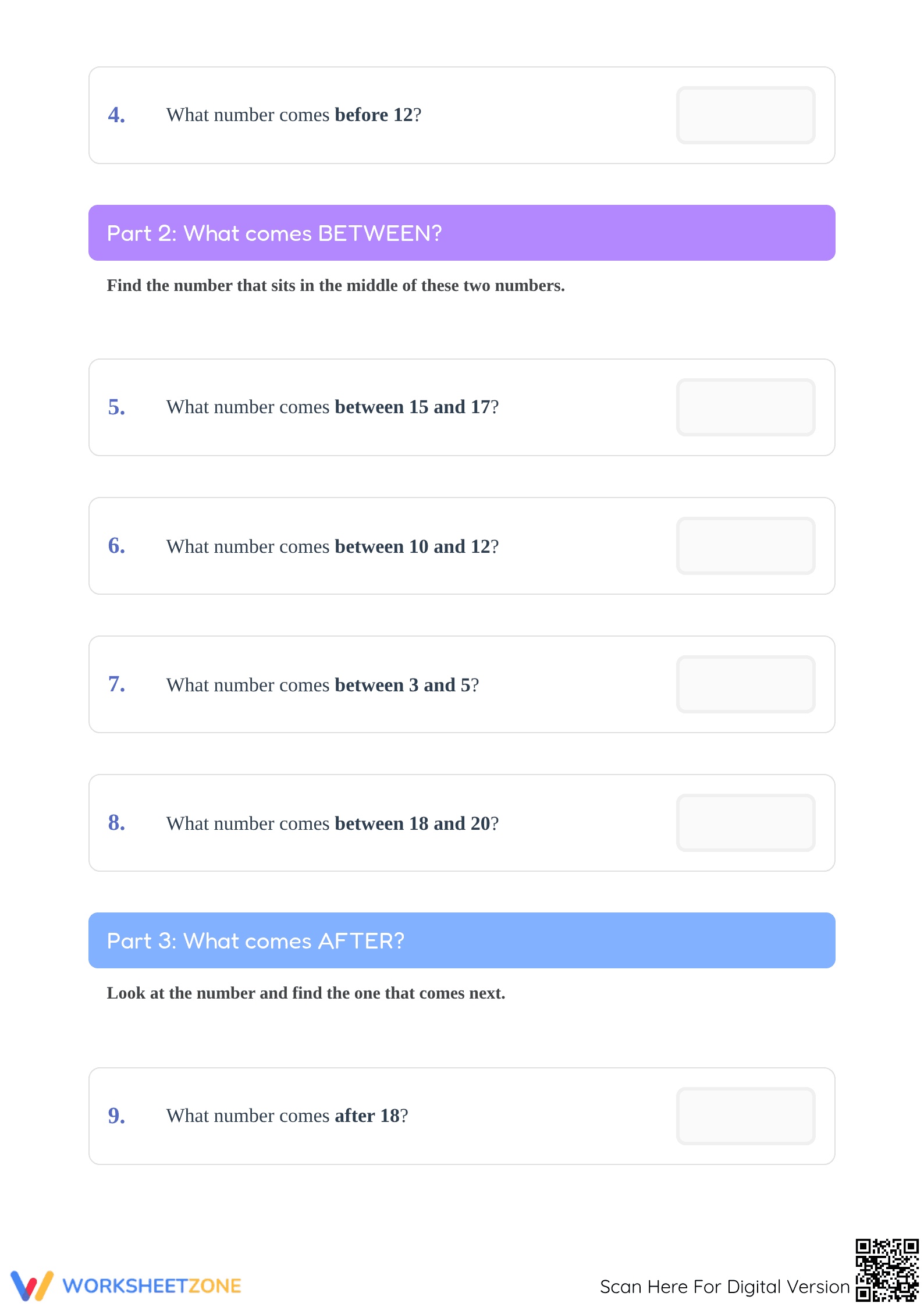 Printable Before After and Between Worksheet | Grade 1 Math - Page 2