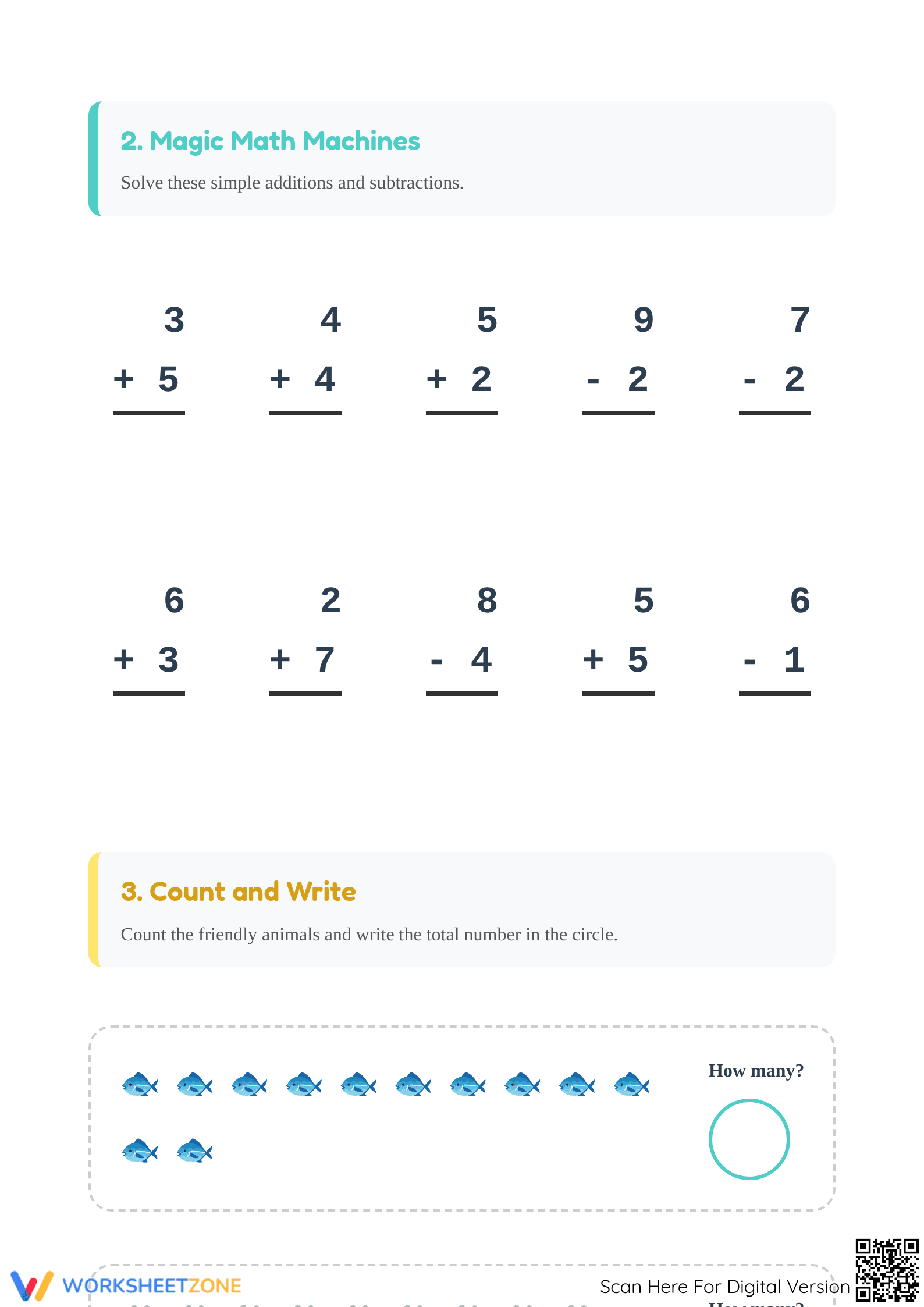K.OA.A.1 Worksheet: Math Evaluation — Printable Grade K - Page 2