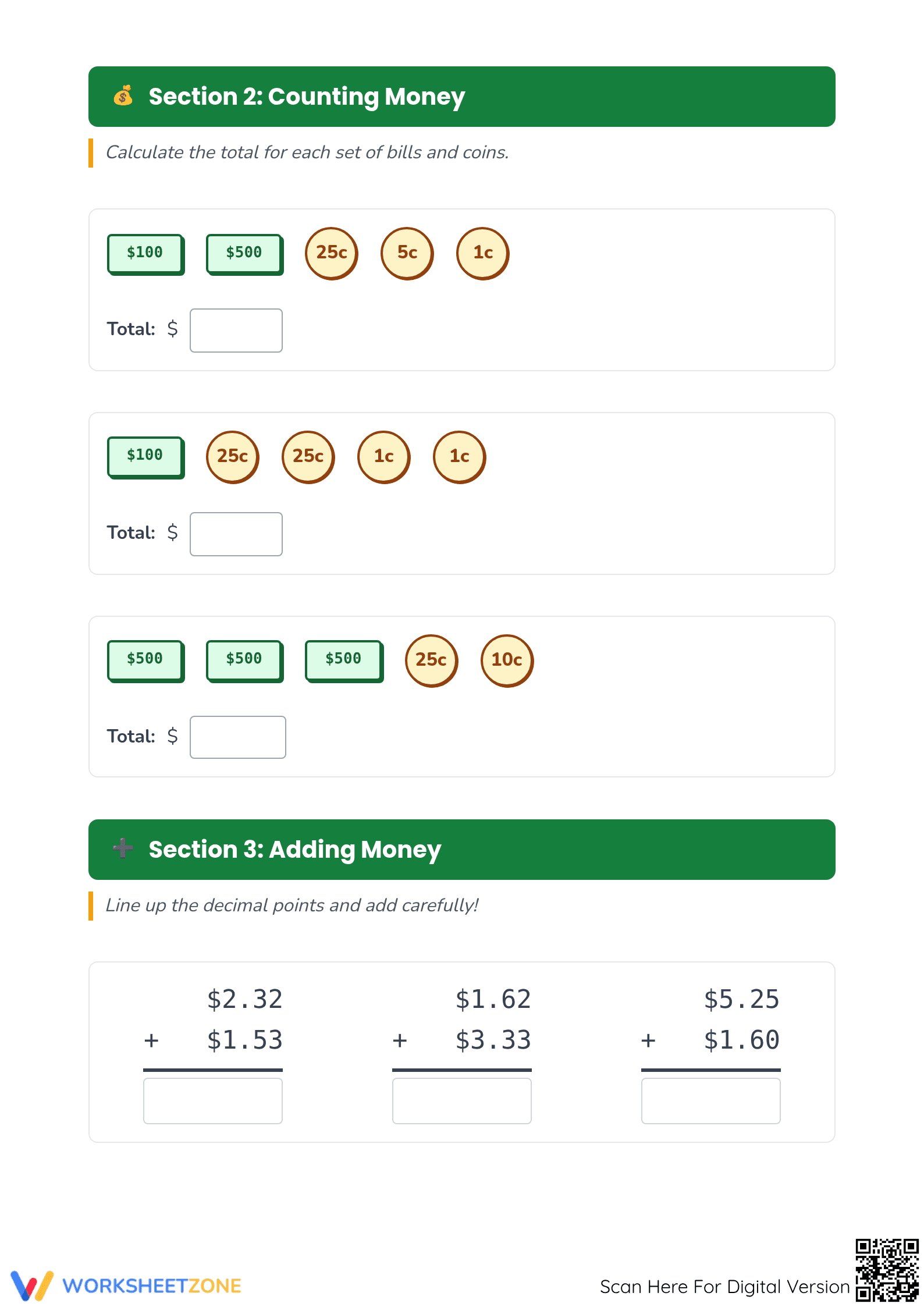 Printable Money Review Worksheet | Grade 2-4 Math - Page 2