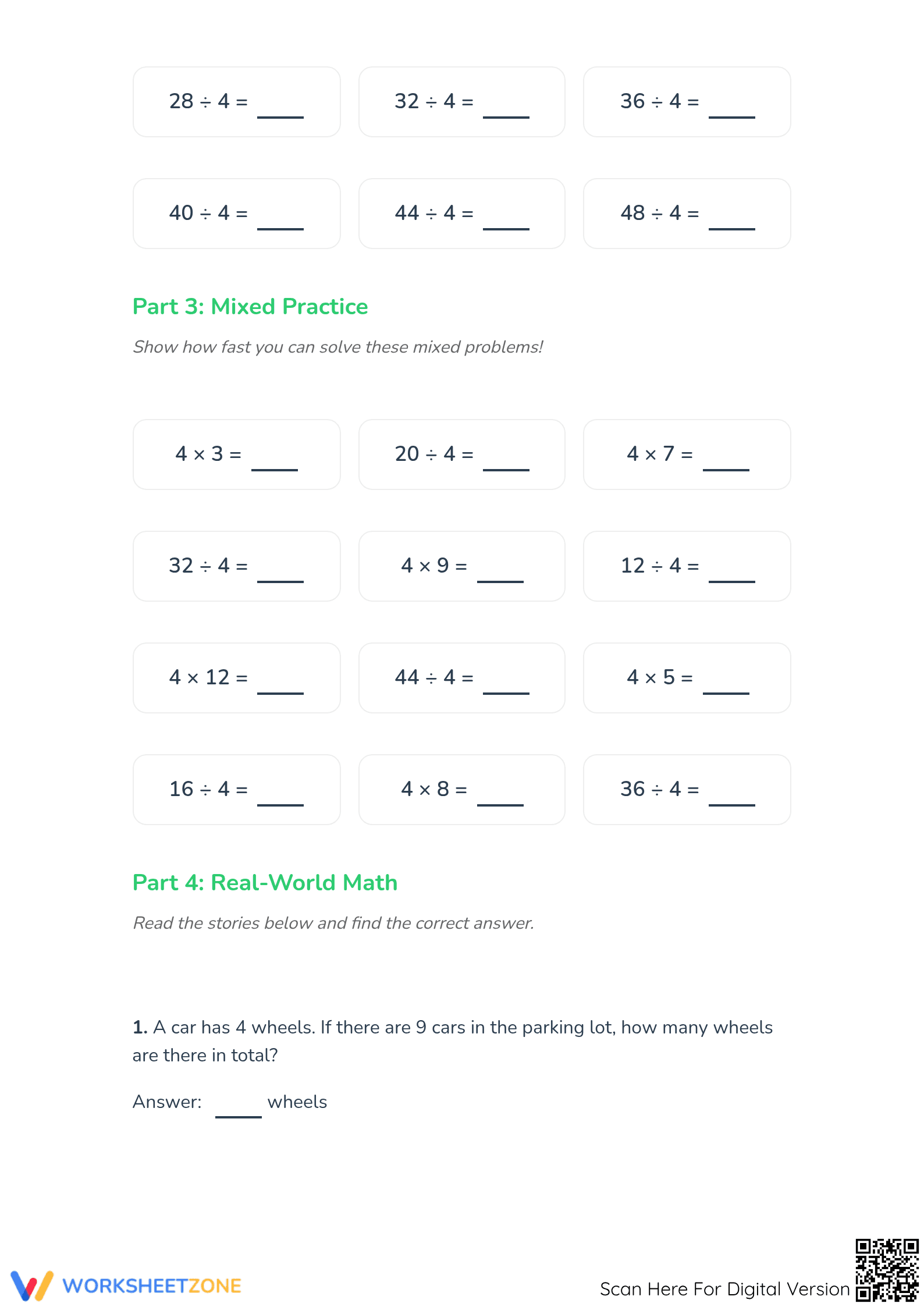 Grade 3 Multiply & Divide by 4 | Printable Worksheet - Page 2
