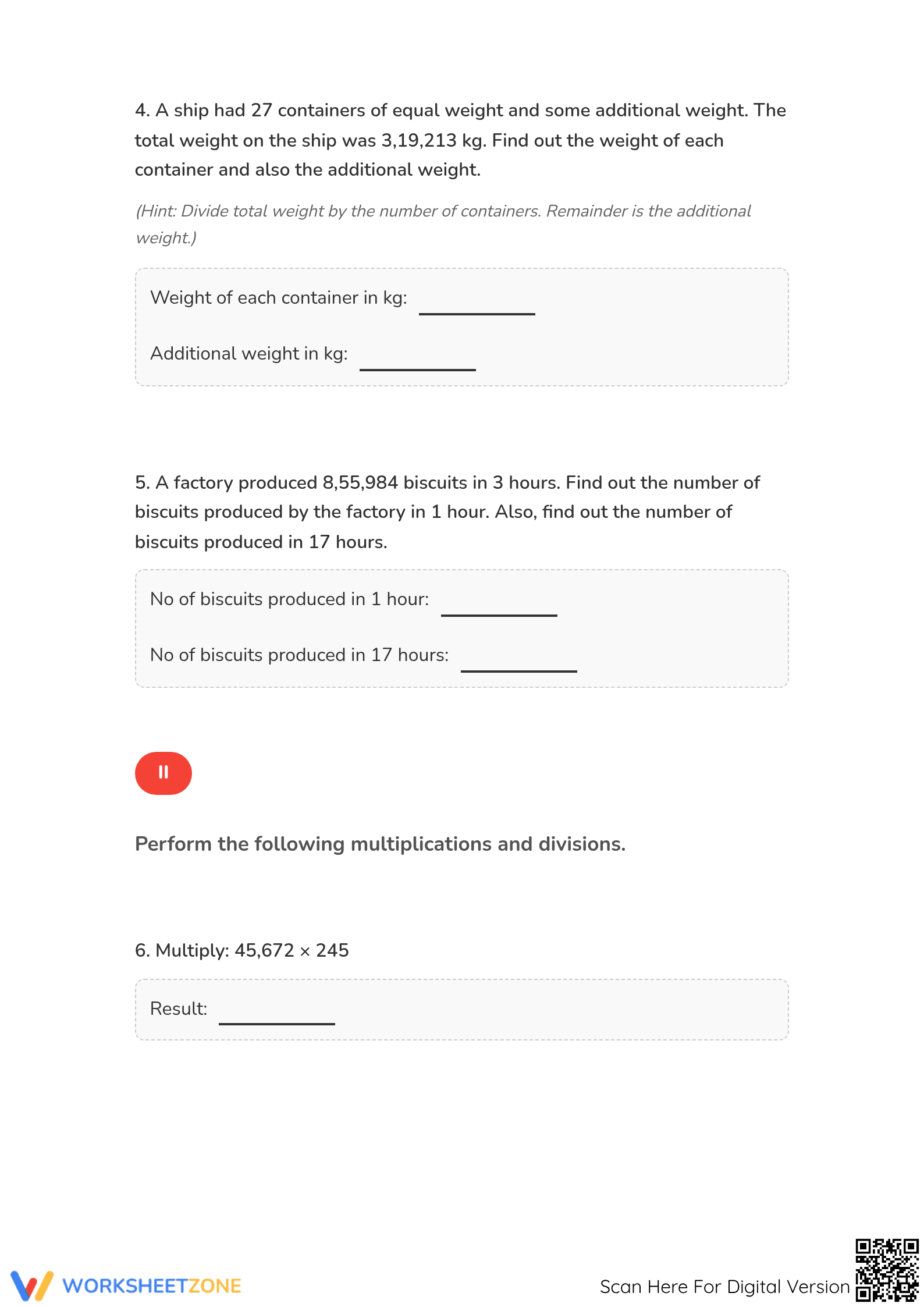Printable Grade 5 Large Number Multiplication and Division - Page 3