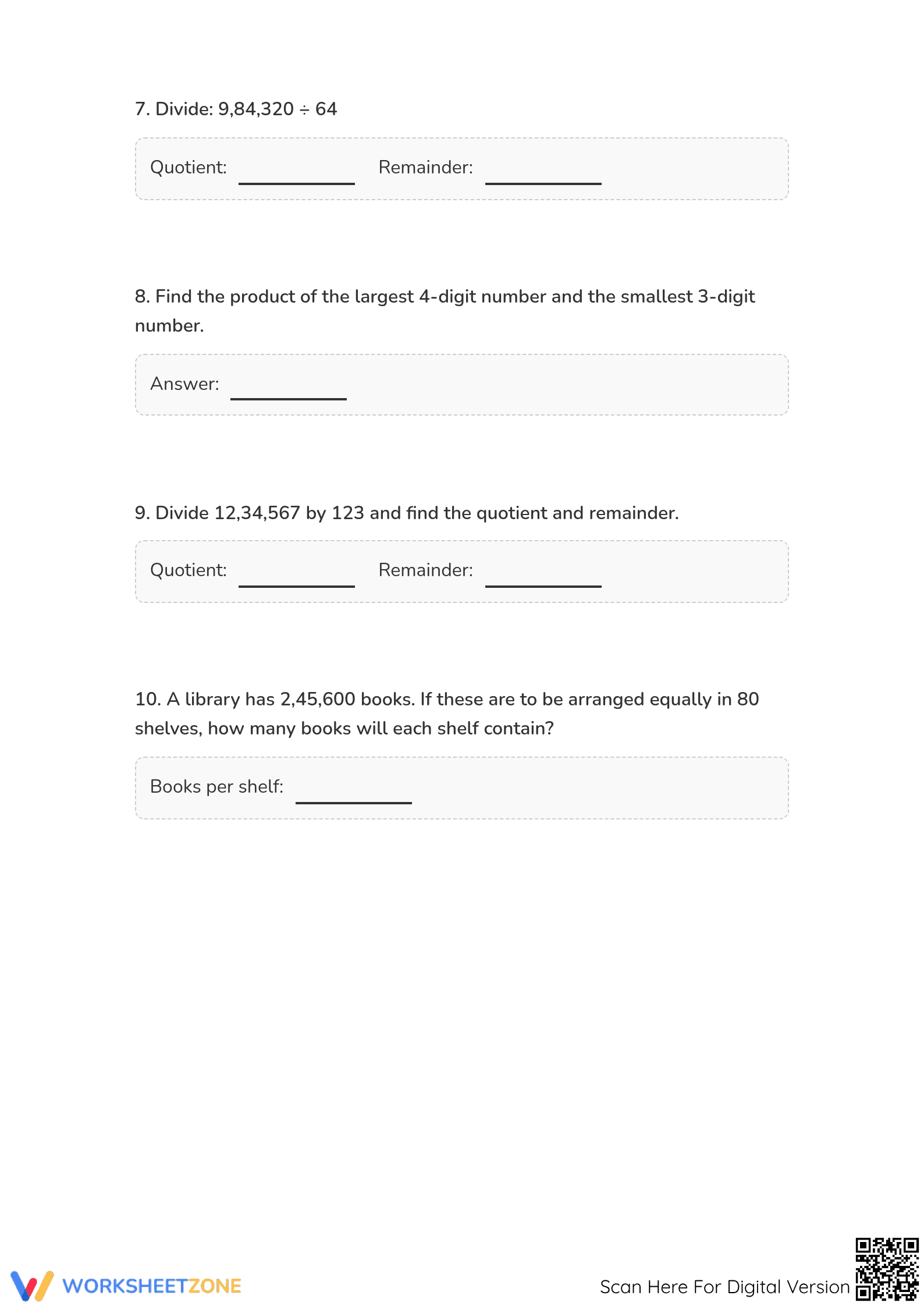 Printable Grade 5 Large Number Multiplication and Division - Page 4