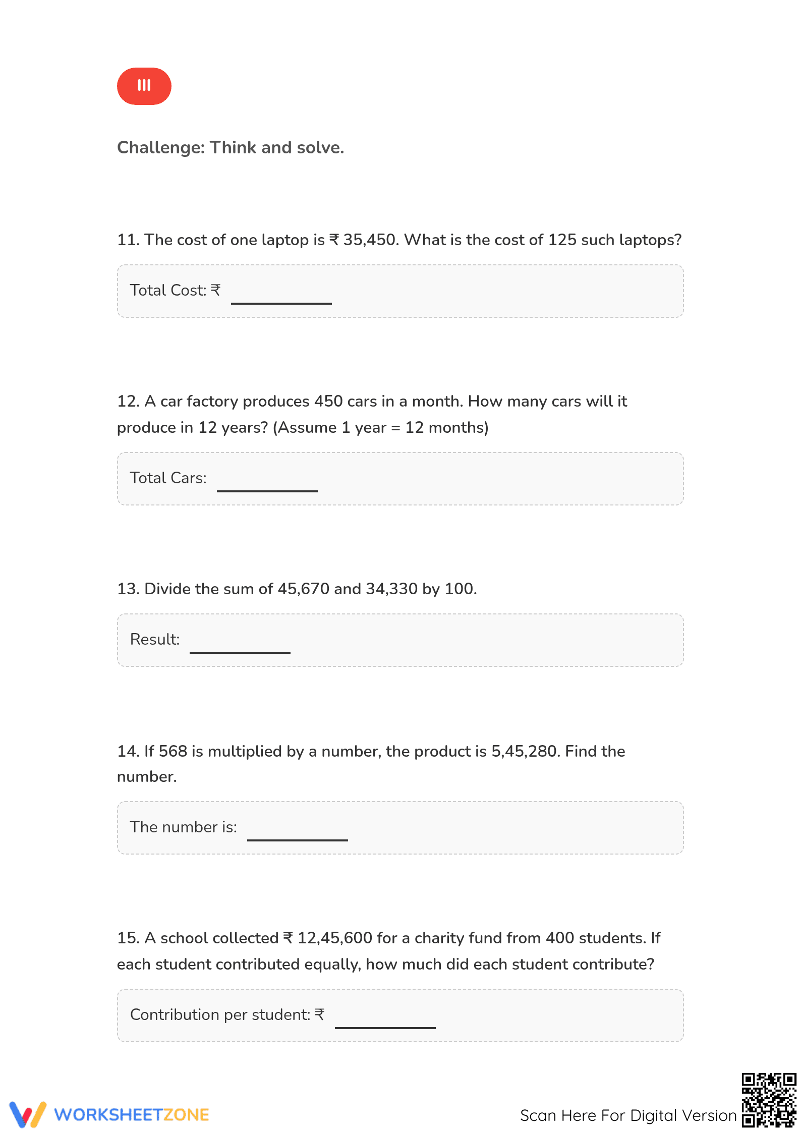 Printable Grade 5 Large Number Multiplication and Division - Page 5